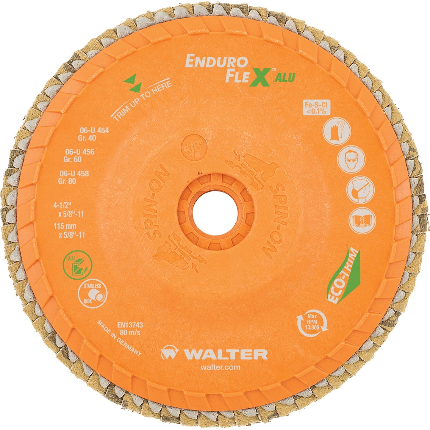 Enduro-Flex Alu™ Spin-On Flap Disc, 4-1/2" x 5/8"-11, Type 27, 60 Grit, Zirconia Alumina