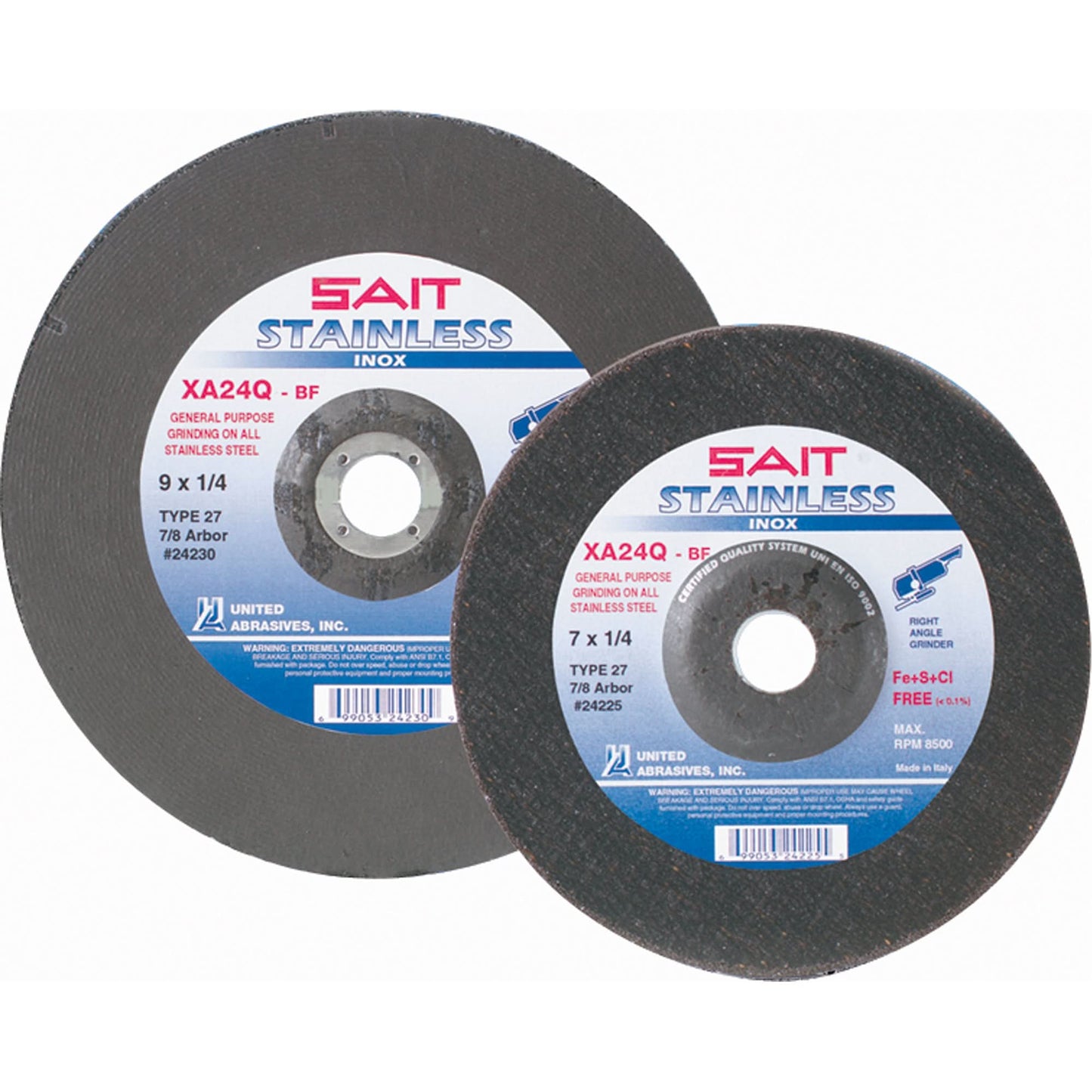 XA24Q Contaminant-Free Grinding Wheel, 5" x 1/4", 7/8" Arbor, Type 27