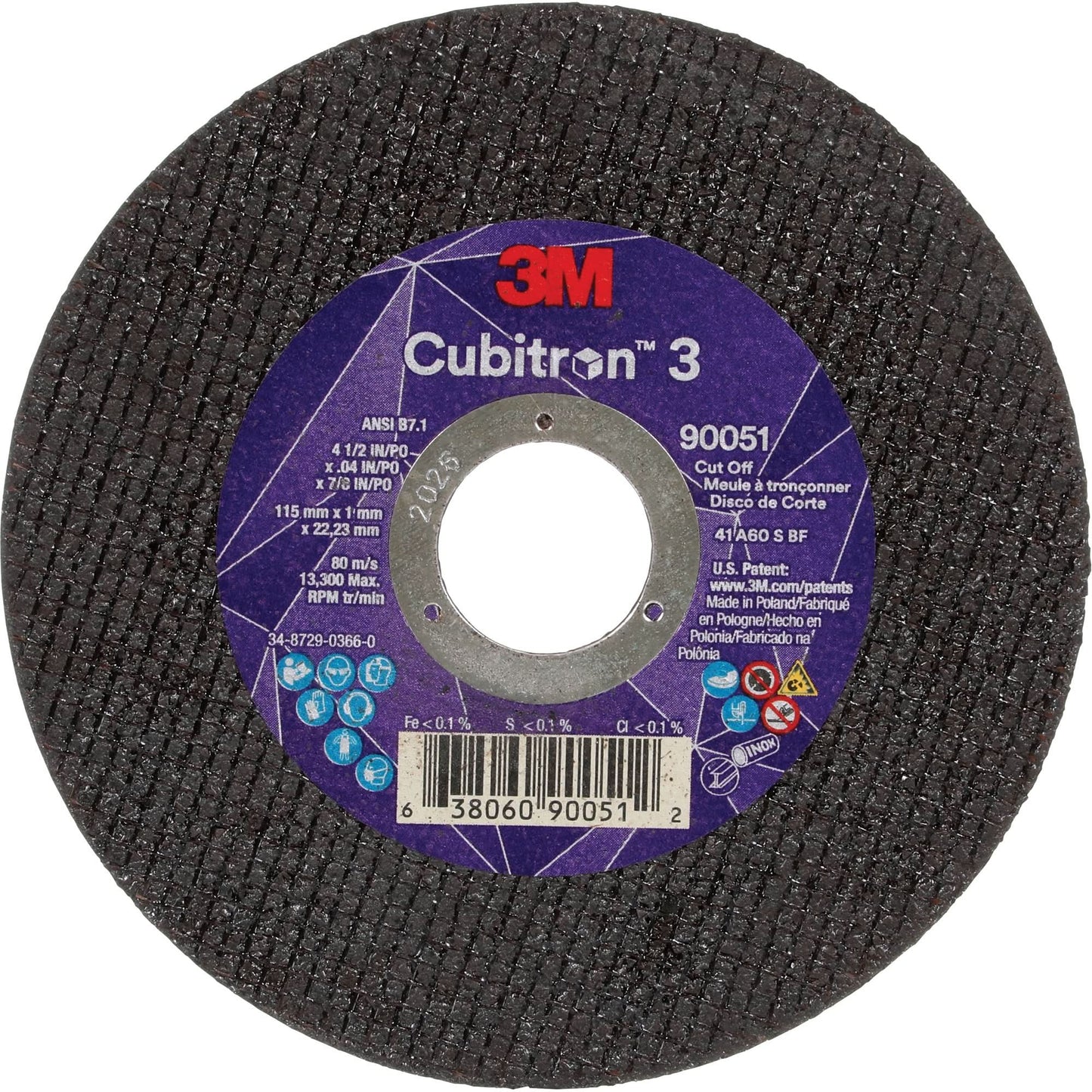 Cubitron™ 3 Cut-Off Wheel, 4-1/2" x 0.04", 7/8" Arbor, Type T1, Ceramic, 13300 RPM