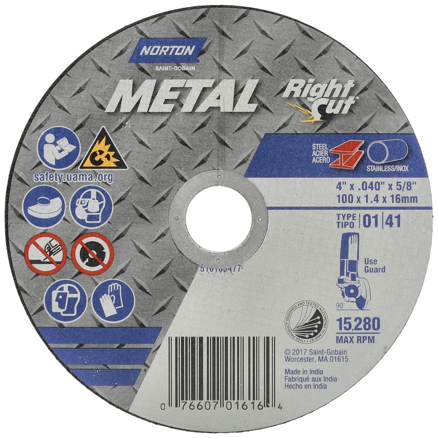 Metal RightCut Right Angle Cut-Off Wheel, 4-1/2" x 0.04", 7/8" Arbor, Type 01/41, Aluminum Oxide, 13580 RPM