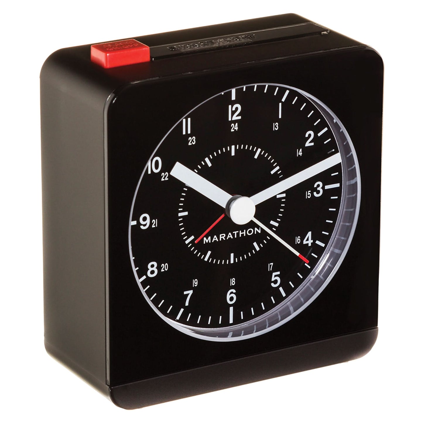 Desk Alarm Clock, Analog, Battery Operated, 3.5" W x 1.5" D x 3.75" H, Black