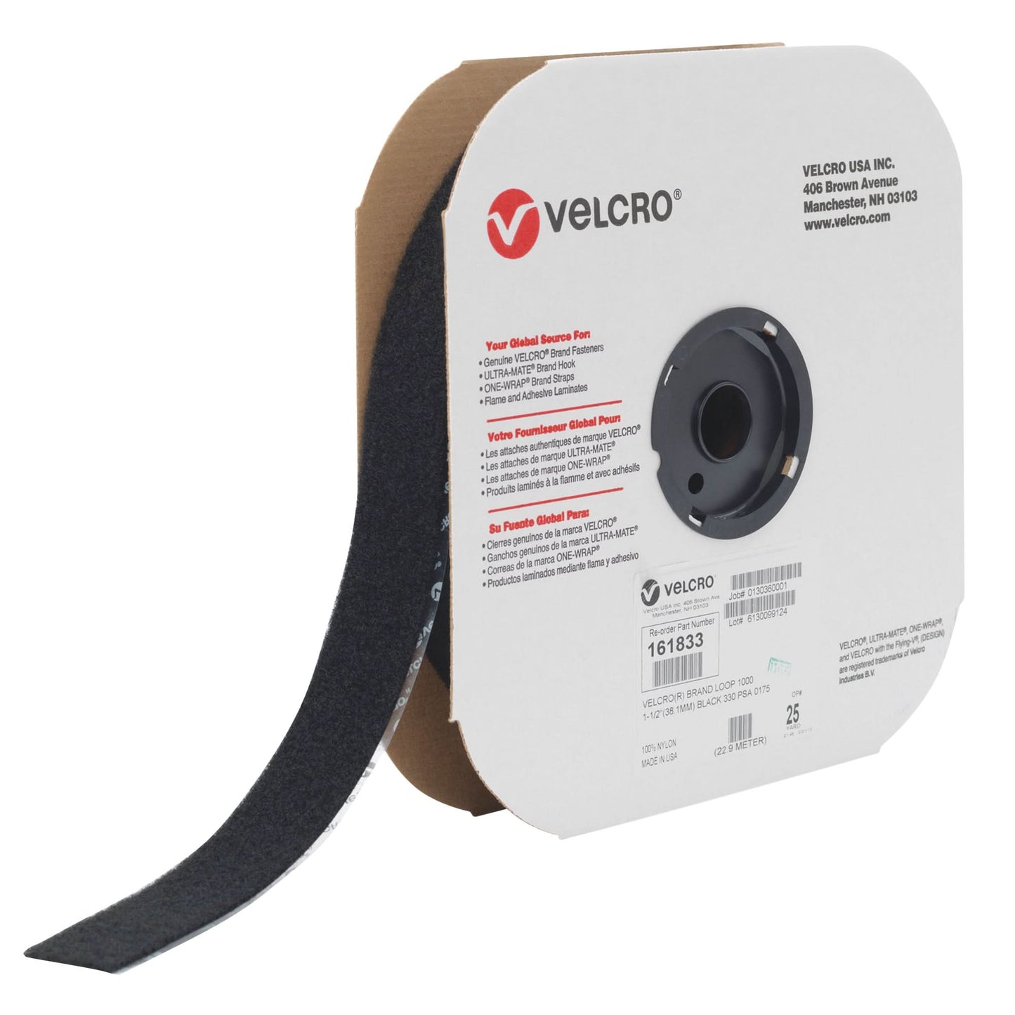 Fastener Tape, Loop, 25 yds x 2", Adhesive, Black