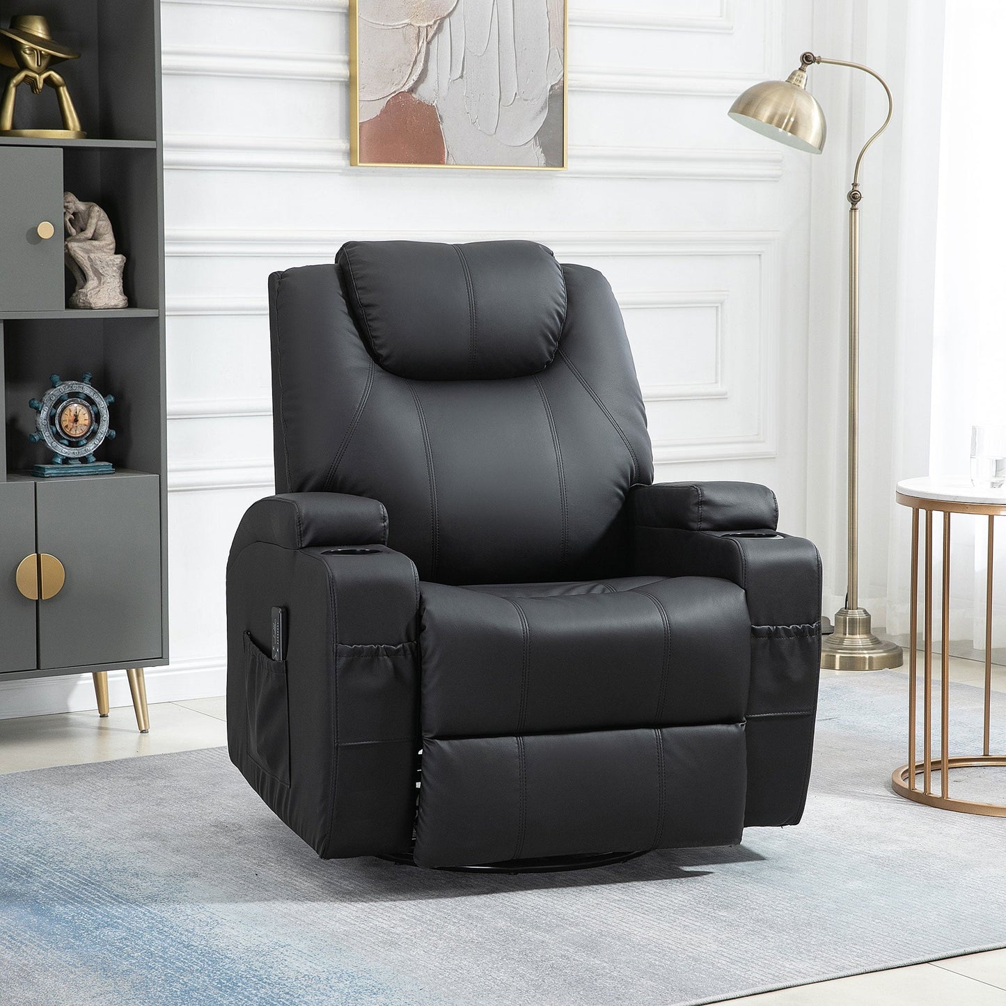Brady Massage Recliner Chair with Swivel, Rocker Features and 8 Vibration Points-Black