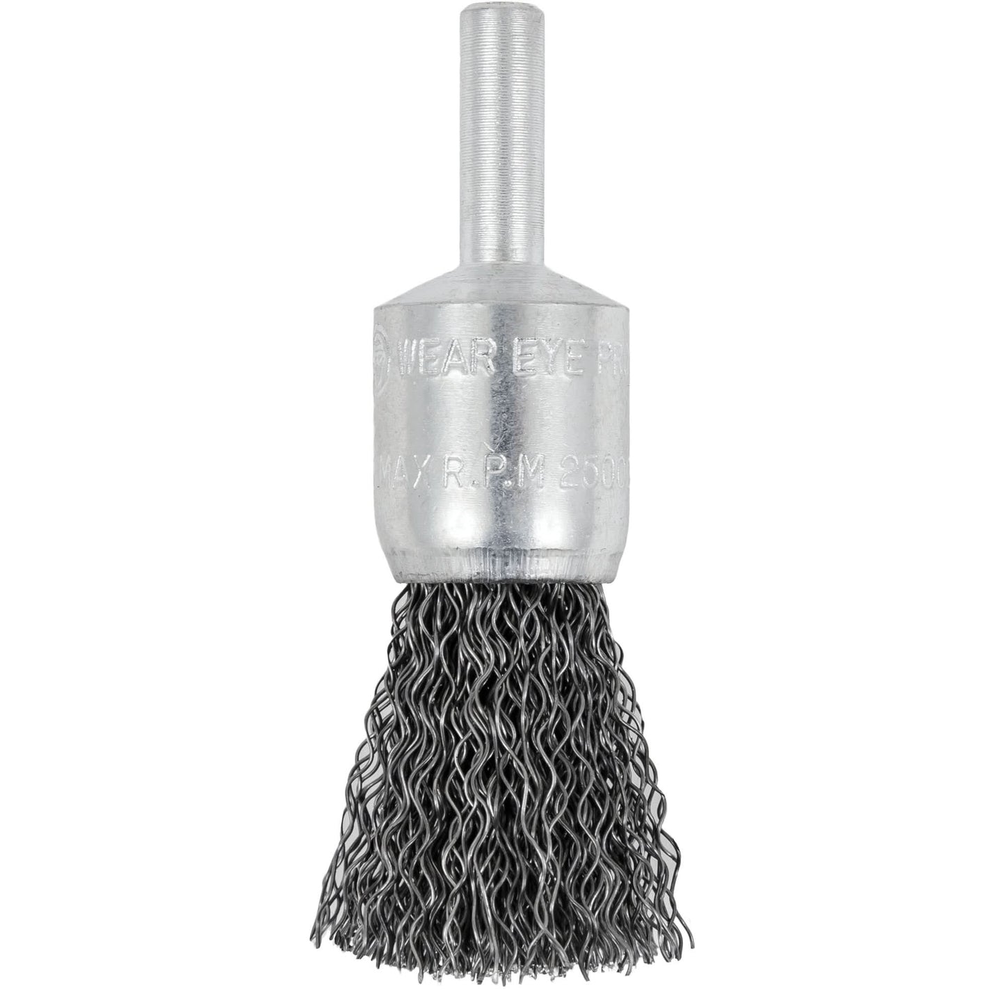 E050-12 Shaft Mounted Crimped End Brush, 1/2", 0.012" Fill, 1/4" Shank