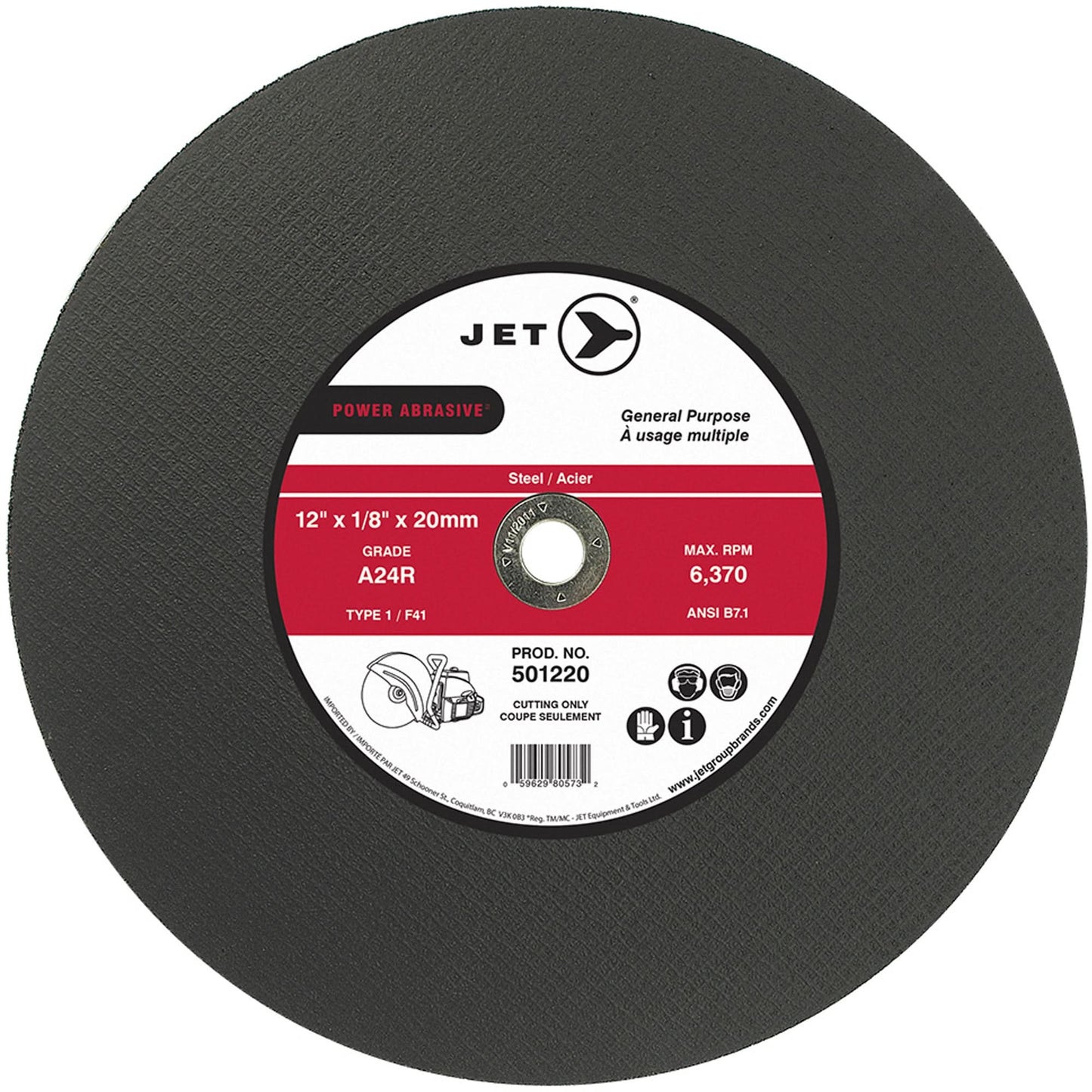 POWER ABRASIVE® Cut-Off Wheel, 12" x 1/8", 20 mm Arbor, Type 1, 6370 RPM