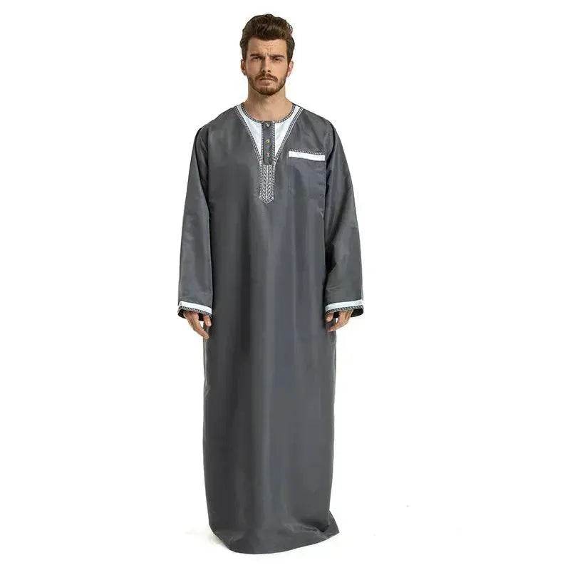 Fashionable and Elegant Round Neck Stitching Long-Sleeved Arab Hui Robe Male Moroccan Men's Jalabiya