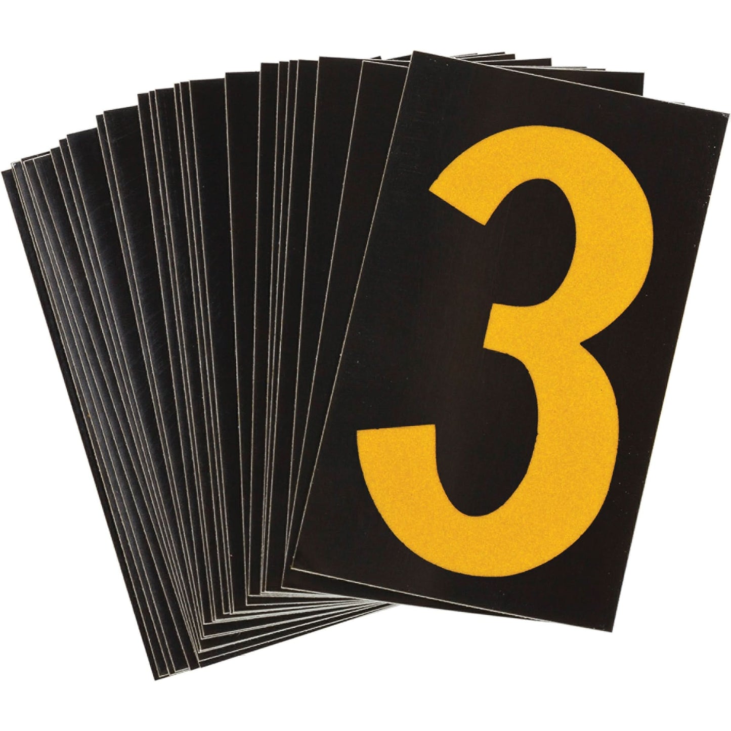 Reflective Individual Number and Letter Labels, 3, 1-1/2" H, Yellow on Black