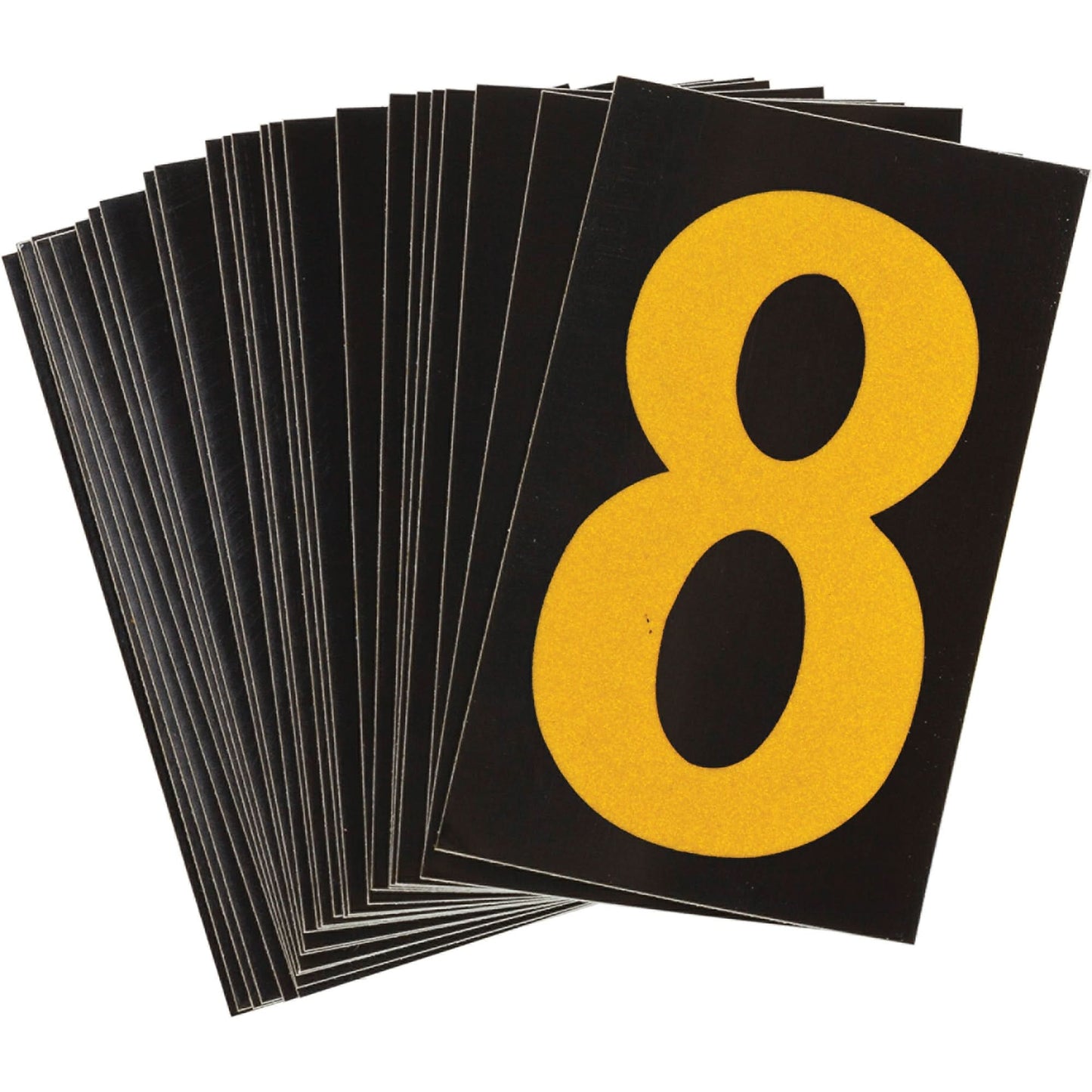 Reflective Individual Number and Letter Labels, 8, 1-1/2" H, Yellow on Black