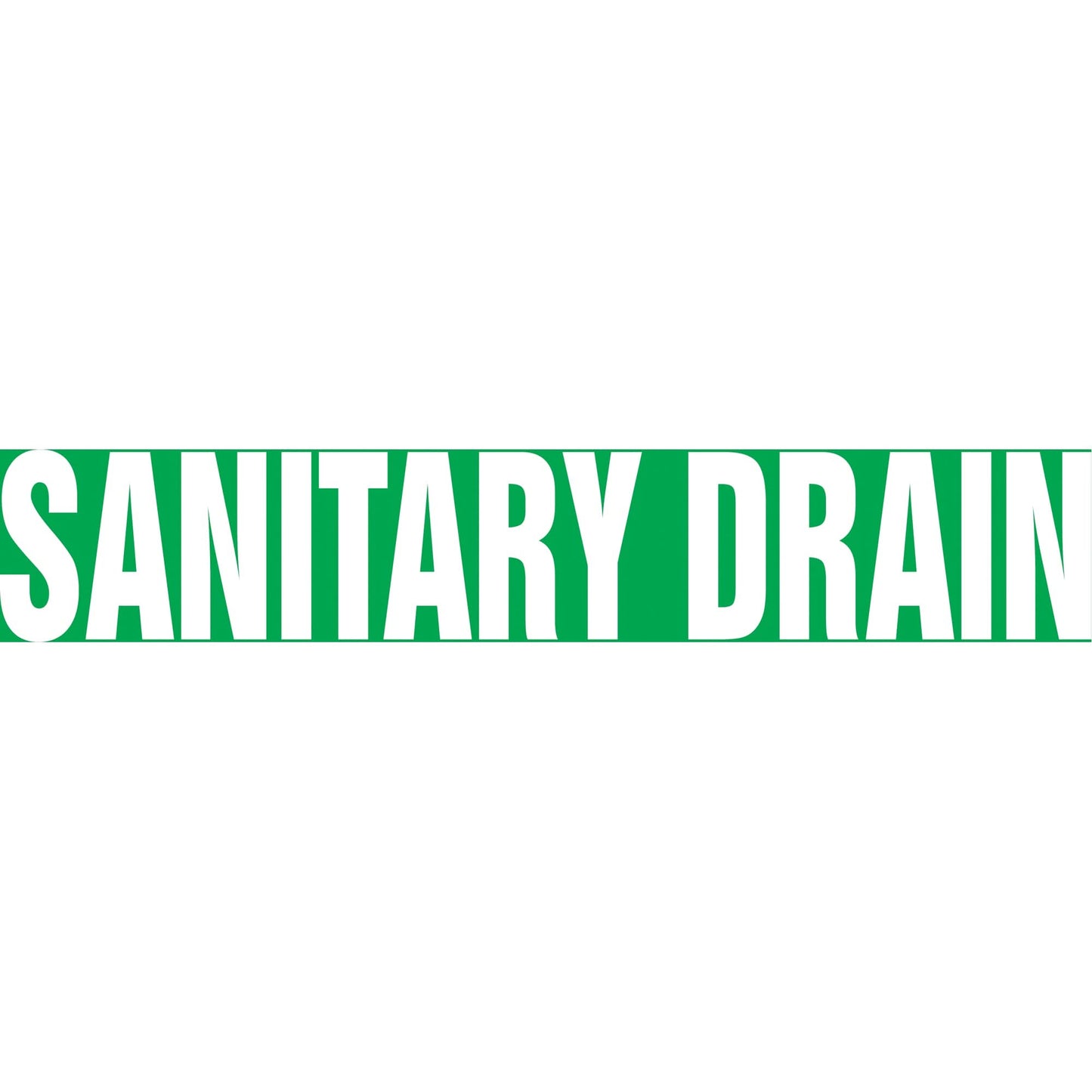 "Sanitary Drain" Pipe Marker, Self-Adhesive, 1" H x 8" W, White on Green