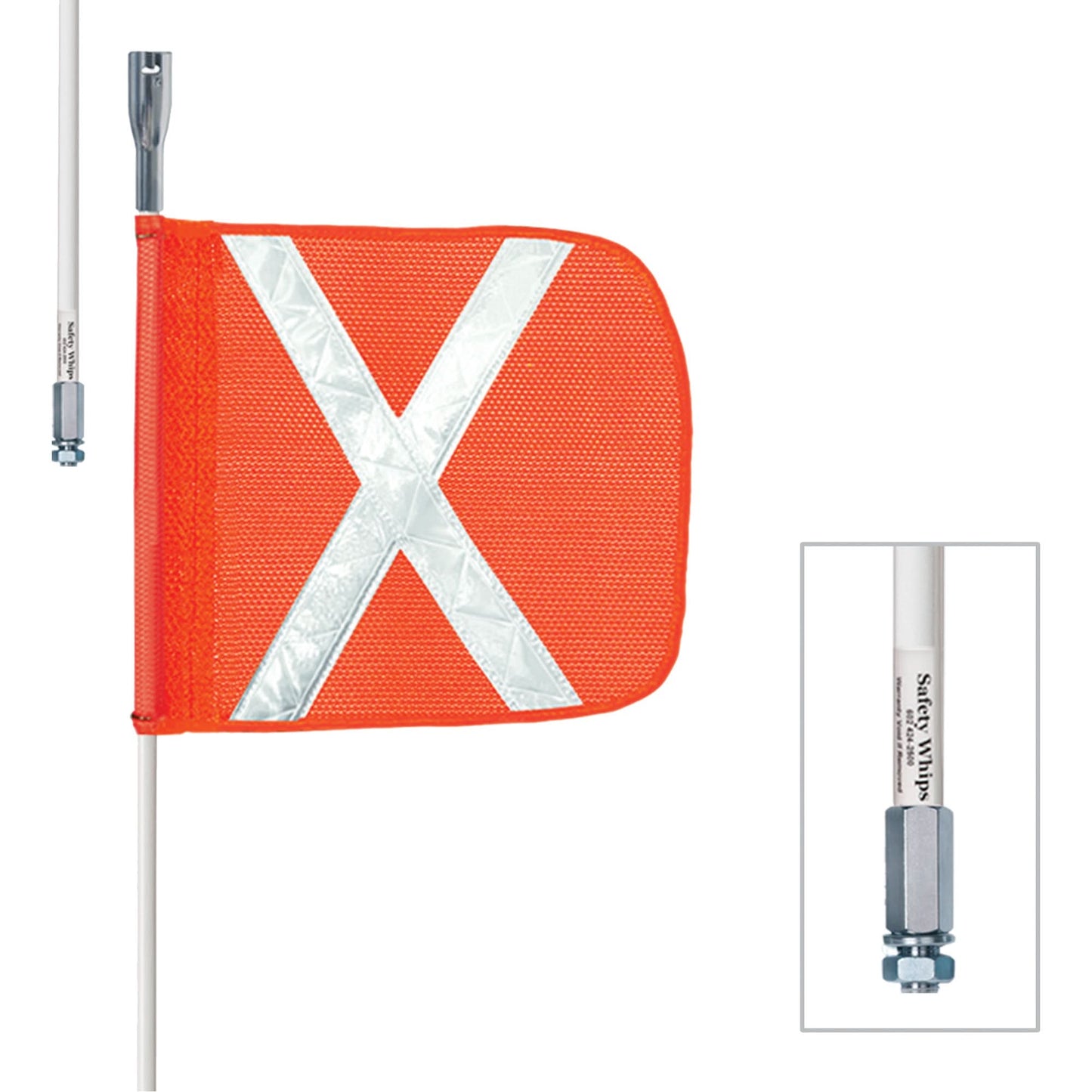 Safety Whip® Heavy-Duty Whips, Threaded Mount, 10' High, Orange