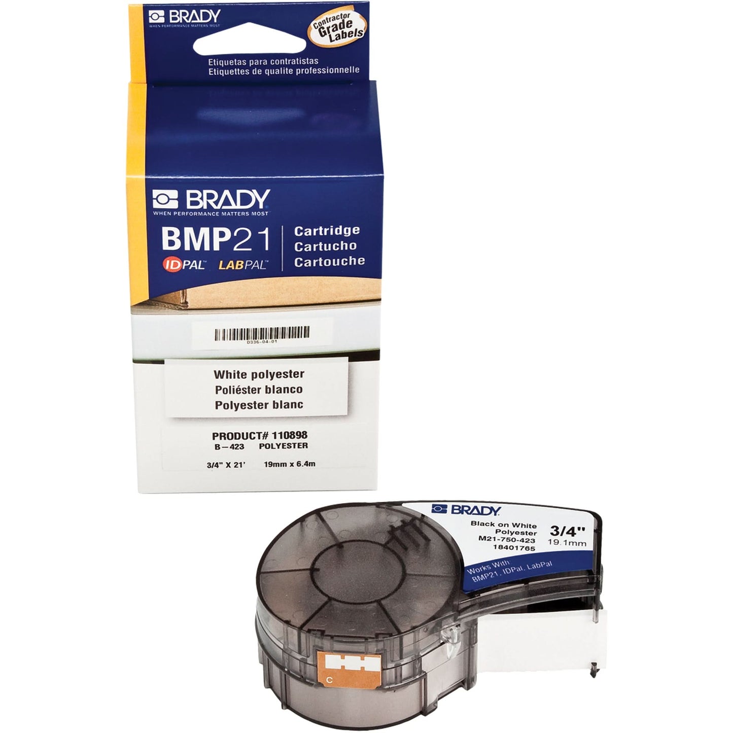 Label Tape, Polyester, 0.75" L x 252" H, Black/White