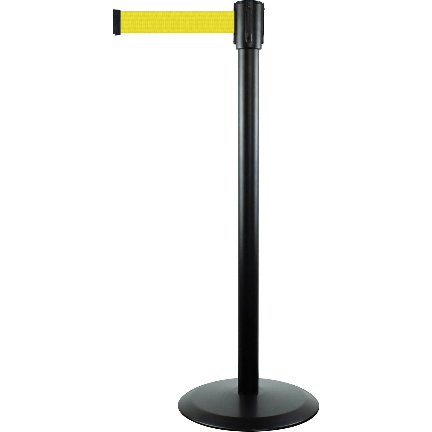 Poteau de barrière Slimline TensaBarrier®, acier, 96,5 cm H, ruban jaune, 2,3 m longueur de ruban