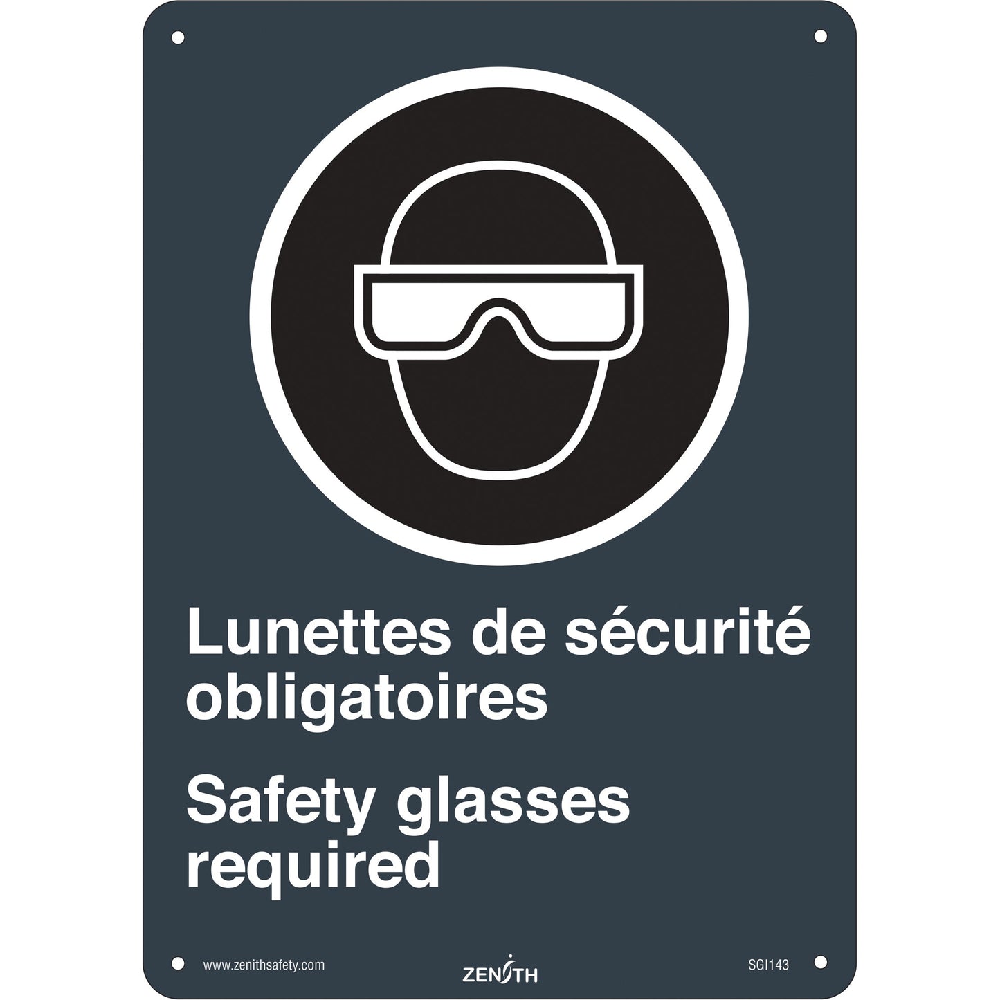 Lunettes de Sécurité / Safety Glasses Panneau de sécurité, norme CSA, 35,6 cm x 25,4 cm, plastique, bilingue avec pictogramme
