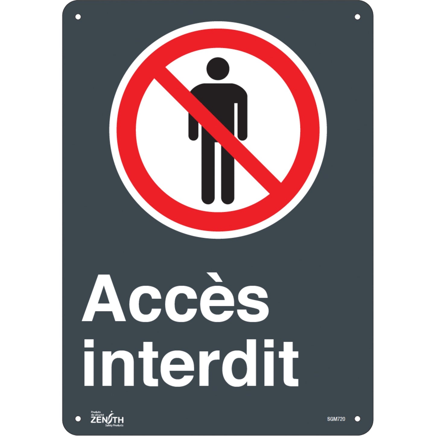 Panneau "Accès interdit", 35,5 cm x 25,4 cm, Aluminium, Français avec pictogramme