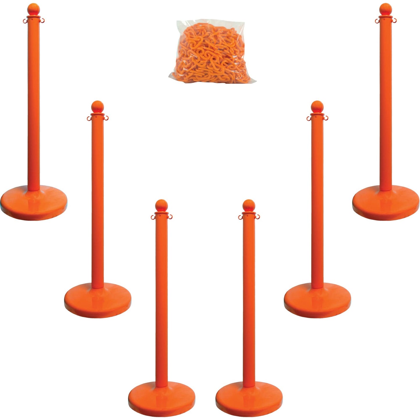 Medium-Duty Stanchion & Chain Kit, 40" High, Orange