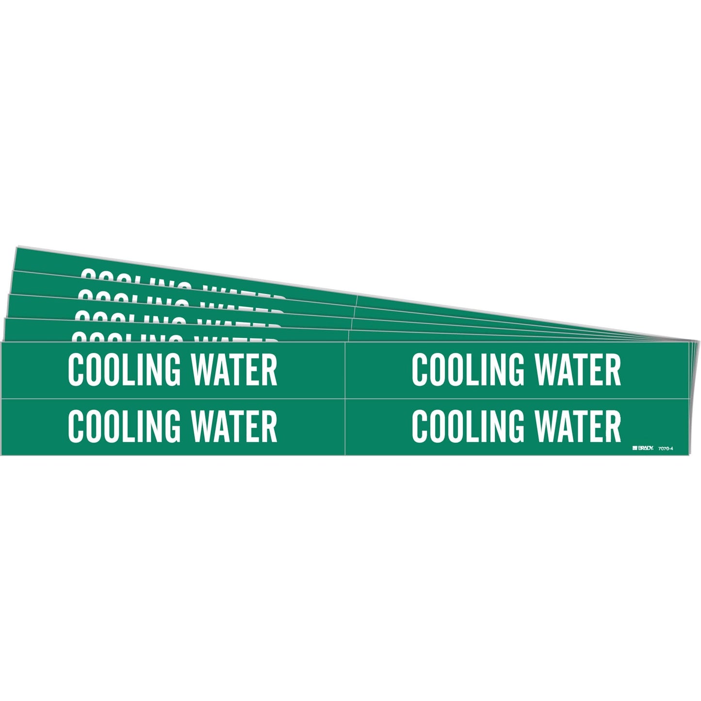 "Cooling Water" Pipe Markers, Self-Adhesive, 1-1/8" H x 7" W, White on Green