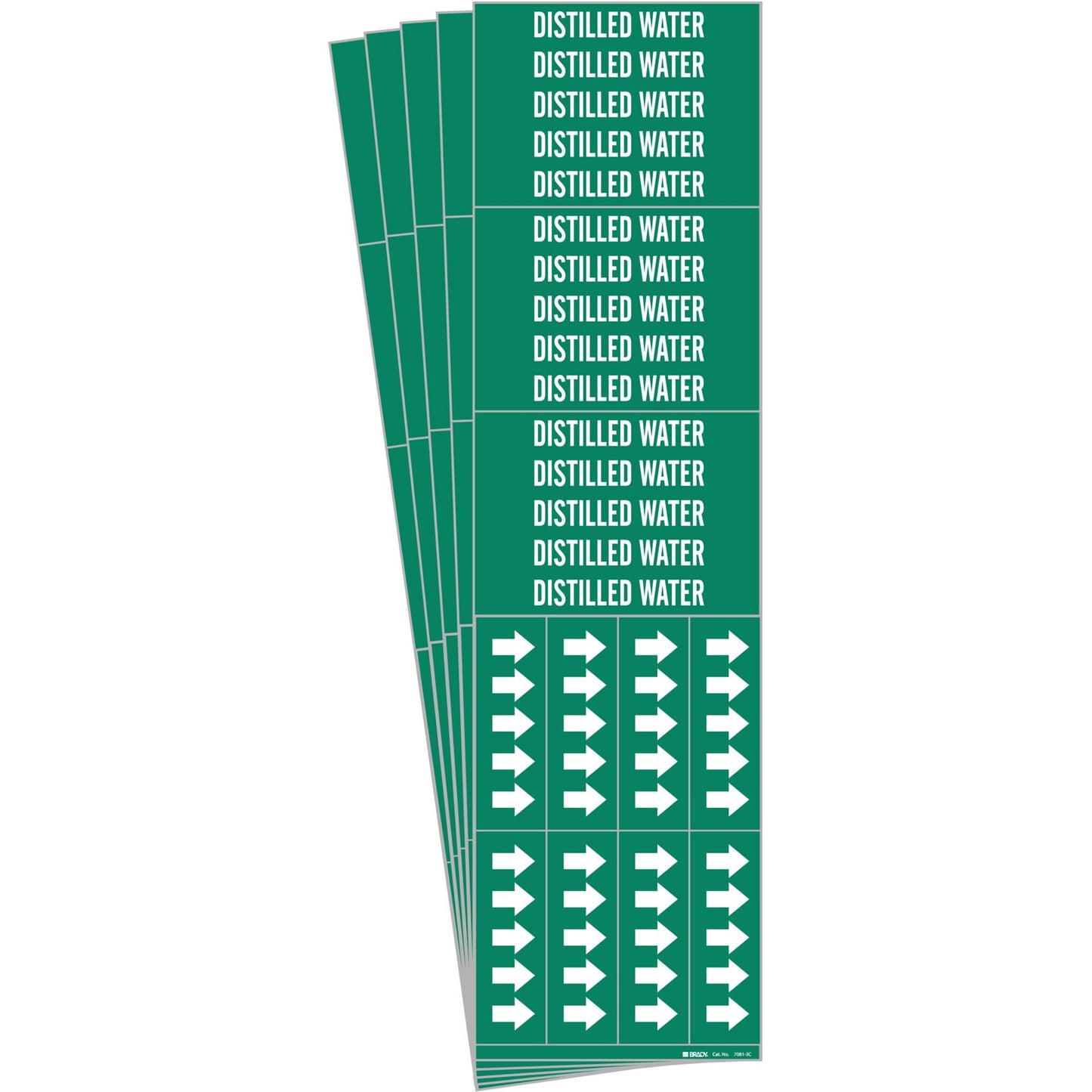"Distilled Water" Pipe Markers, Self-Adhesive, 2-1/4" H x 2-3/4" W, White on Green