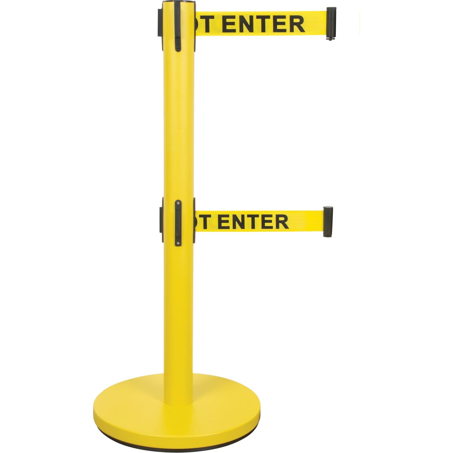 Poteau de guidage double sangle, acier, 89 cm H, sangle jaune, 2,1 m de long
