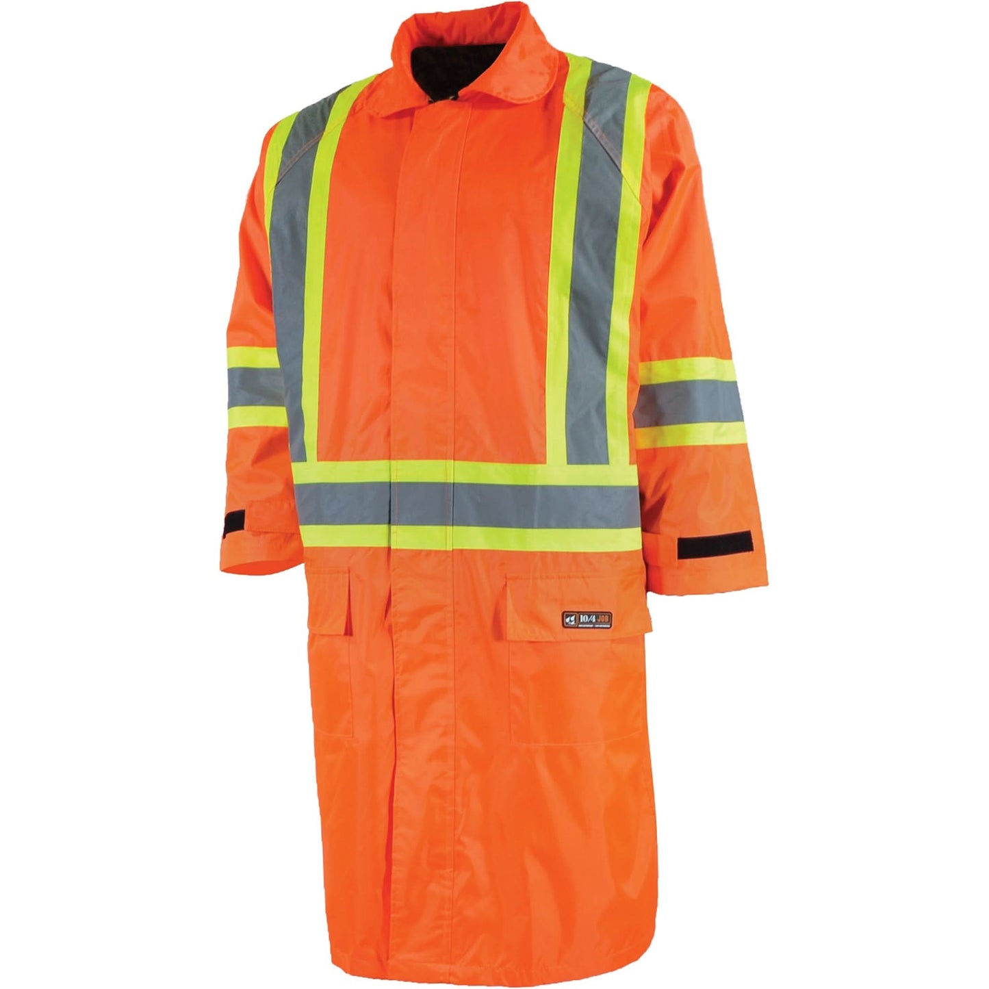 Long Rain Jacket with Detachable Hood, Nylon/PVC, Large, High Visibility Orange