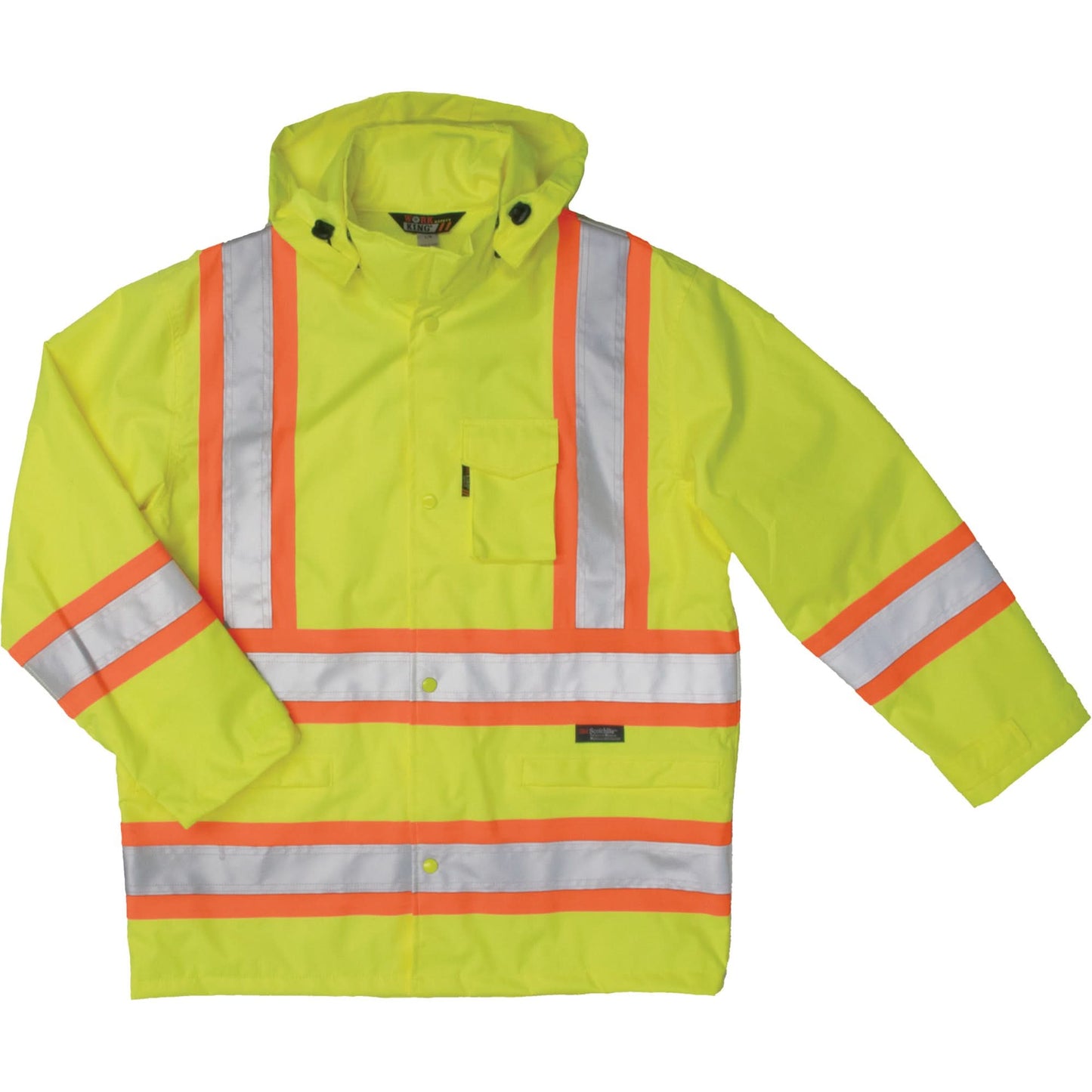 Ripstop Safety Rain Jacket, Polyester, 2X-Large, High Visibility Lime-Yellow