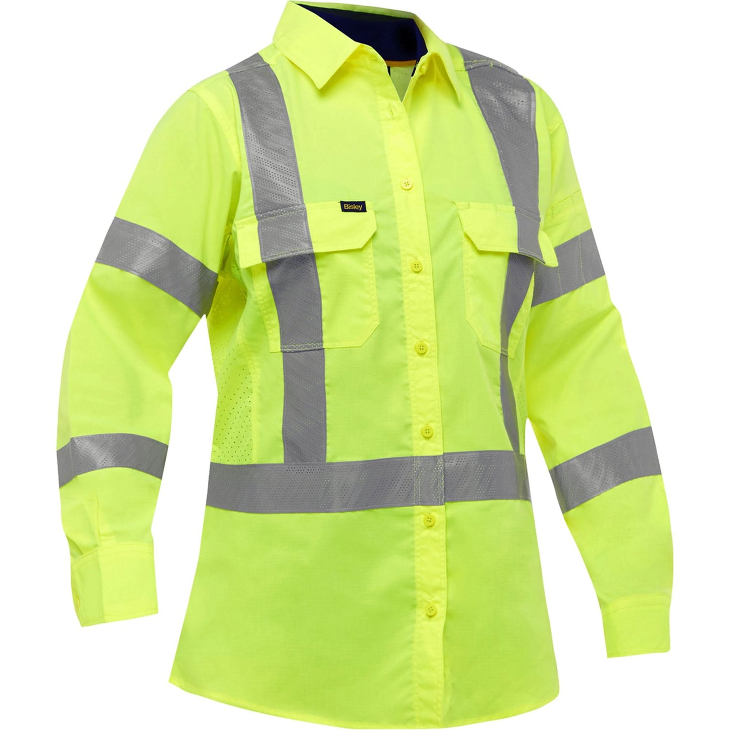 Bisley® X-Back Women's Long Sleeve Work Shirt with X-Airflow™, Poly-Cotton, Medium, High Visibility Lime-Yellow