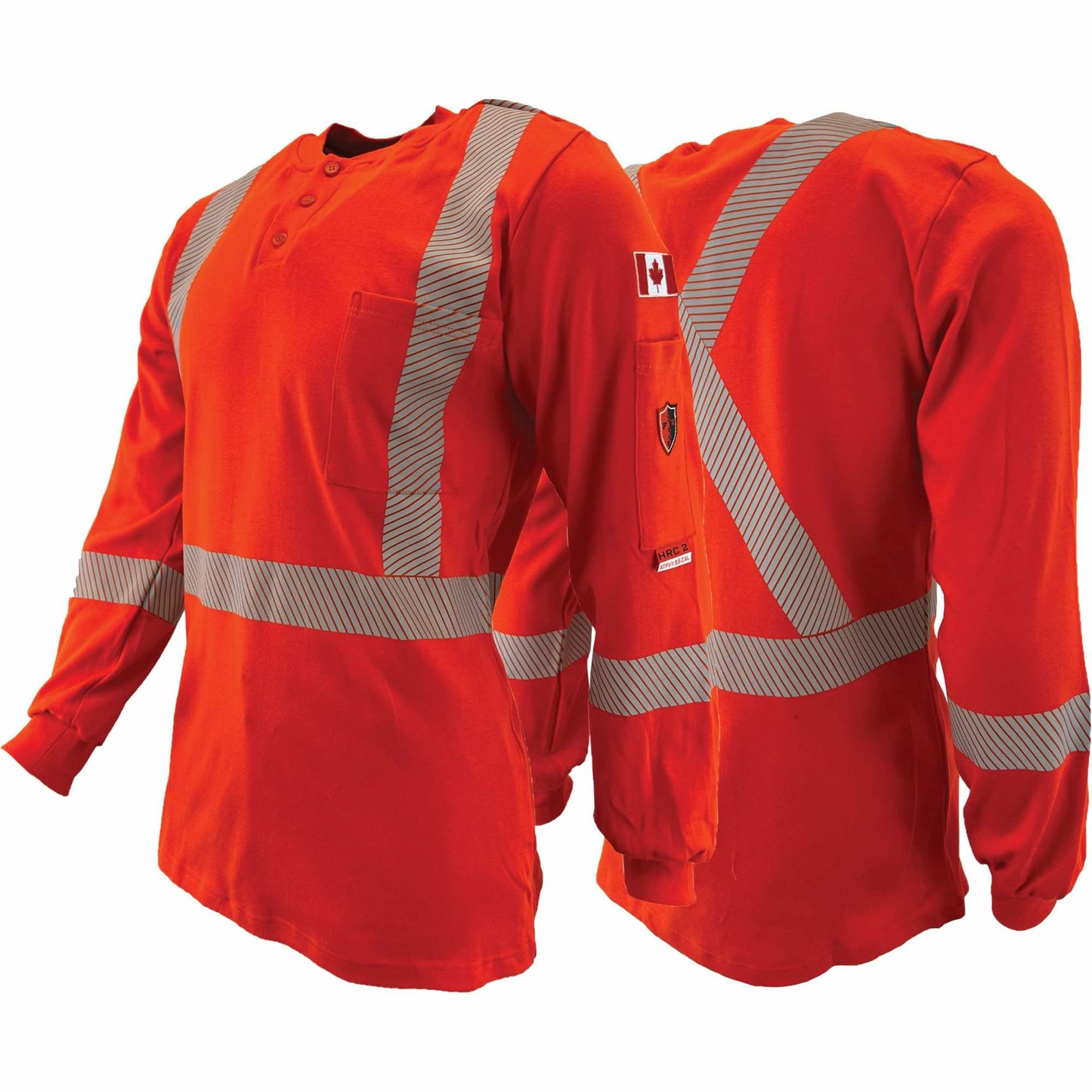 Atlas Guardian® FR/AR Henley Shirts with 2" Striping, Medium (Tall), High Visibility Orange