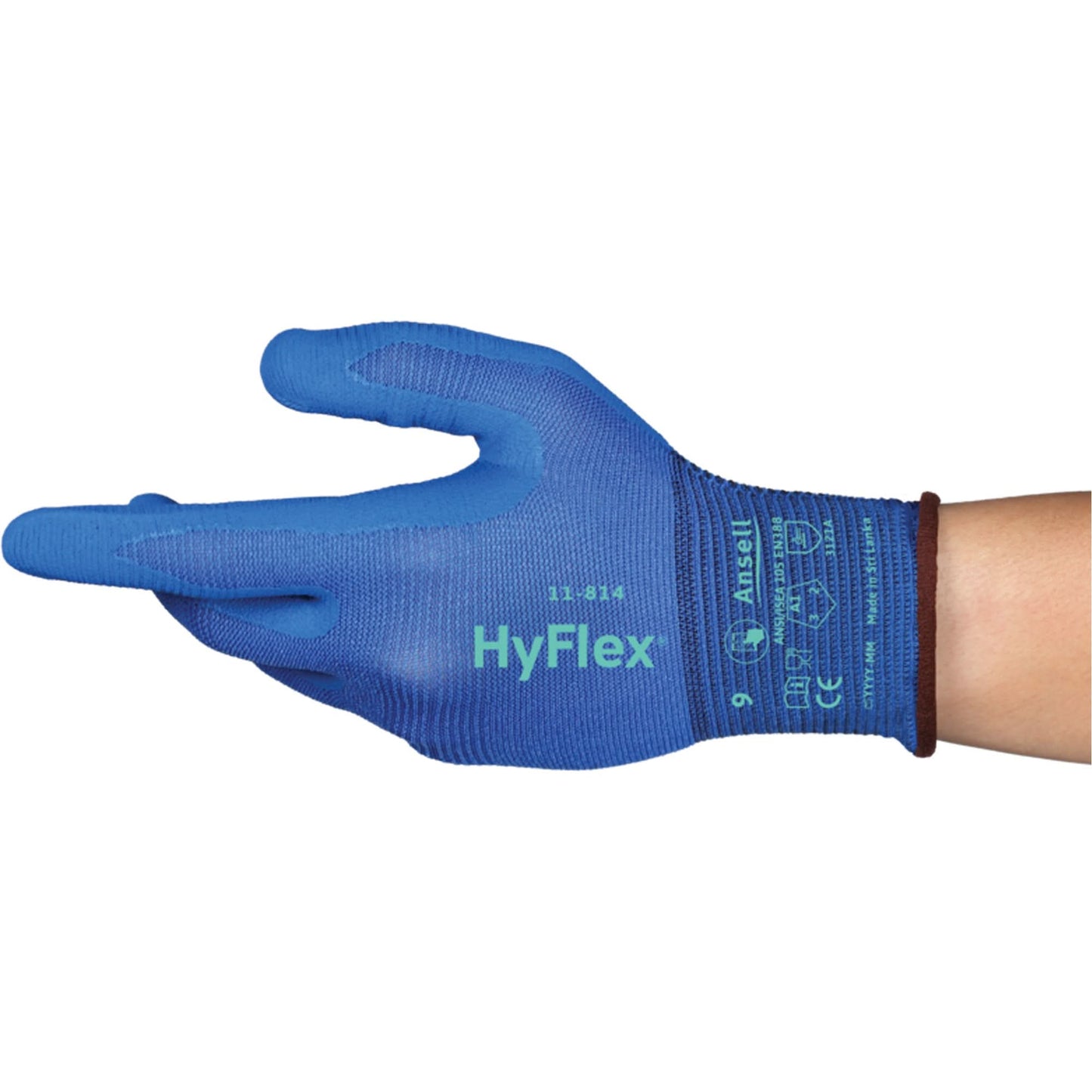 HyFlex® 11-814 Gloves, Size Small/7, 18 Gauge, Foam Nitrile Coated, Nylon/Spandex Shell, ASTM ANSI Level A1/EN 388 Level 1/EN 388 Level A