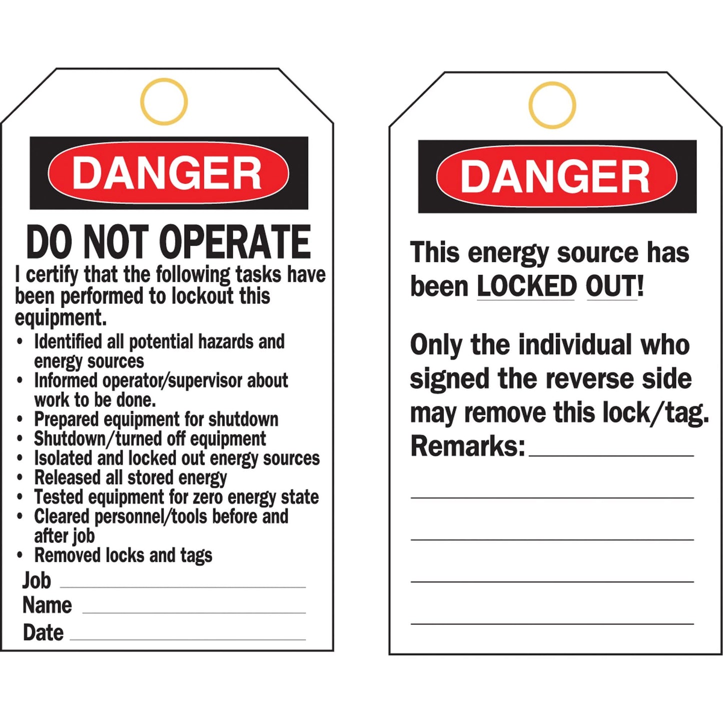 Lockout Tags, Plastic, 3" W x 5-3/4" H, English