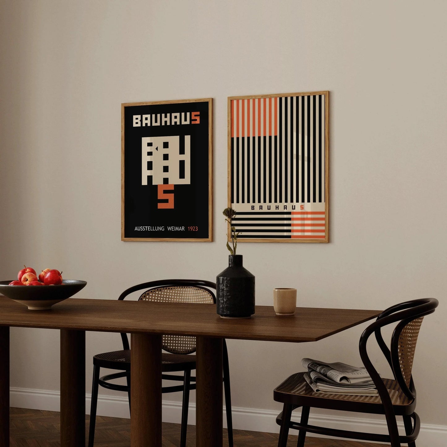 STATEMENT DUO Black and Orange Bauhaus | | Mid-Century Modern Art Print Posters | available framed