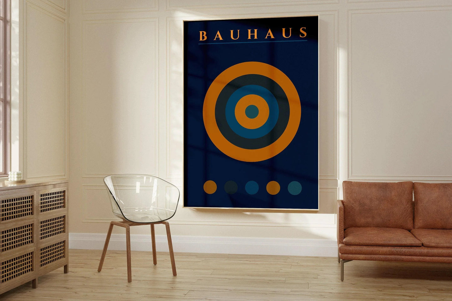 STATEMENT DUO Navy Blue Orange Bauhaus Posters | | Mid-Century Modern Art Prints | available framed