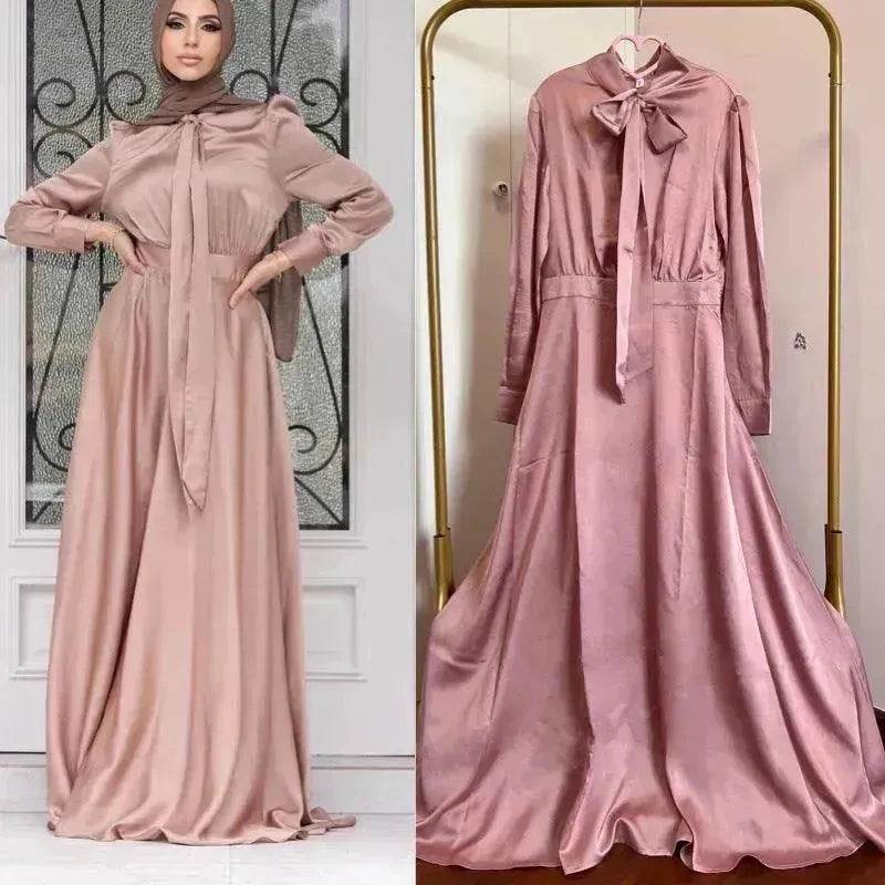 Satin Abaya Dress for Beautiful Muslim Arab Dubai Turkey Middle Eastern Women Party Abaya