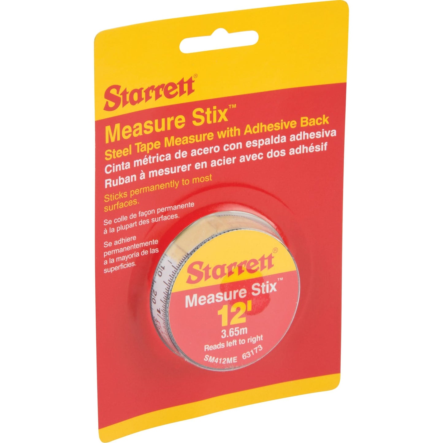 Mètre à ruban autocollant Measure Stix™ en acier, 1,27 cm x 3,65 m/4 m, graduations pi/po - mm