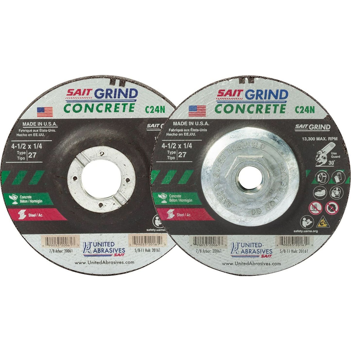 C24N Concrete Grinding Wheel, 4-1/2" x 1/4", 7/8" Arbor, Type 27