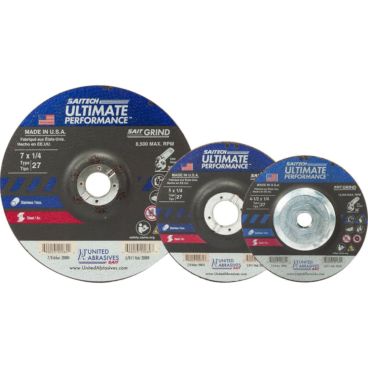 Saitech Ultimate Performance™ Grinding Wheel, 7" x 1/4", 7/8" Arbor, Aluminum Oxide, Type 27