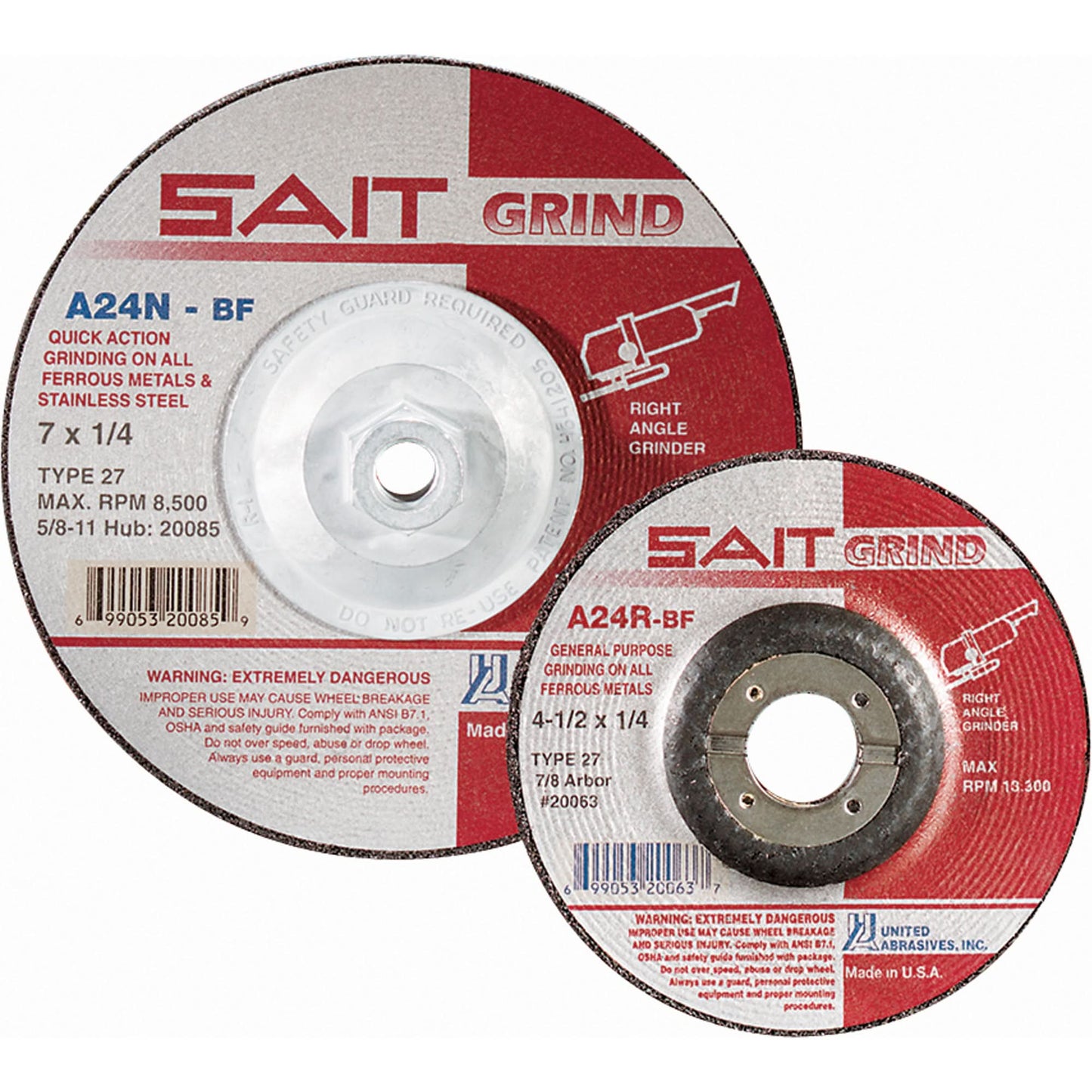 A24N Fast Grinding Wheel, 6" x 1/4", 7/8" Arbor, Aluminum Oxide, Type 27