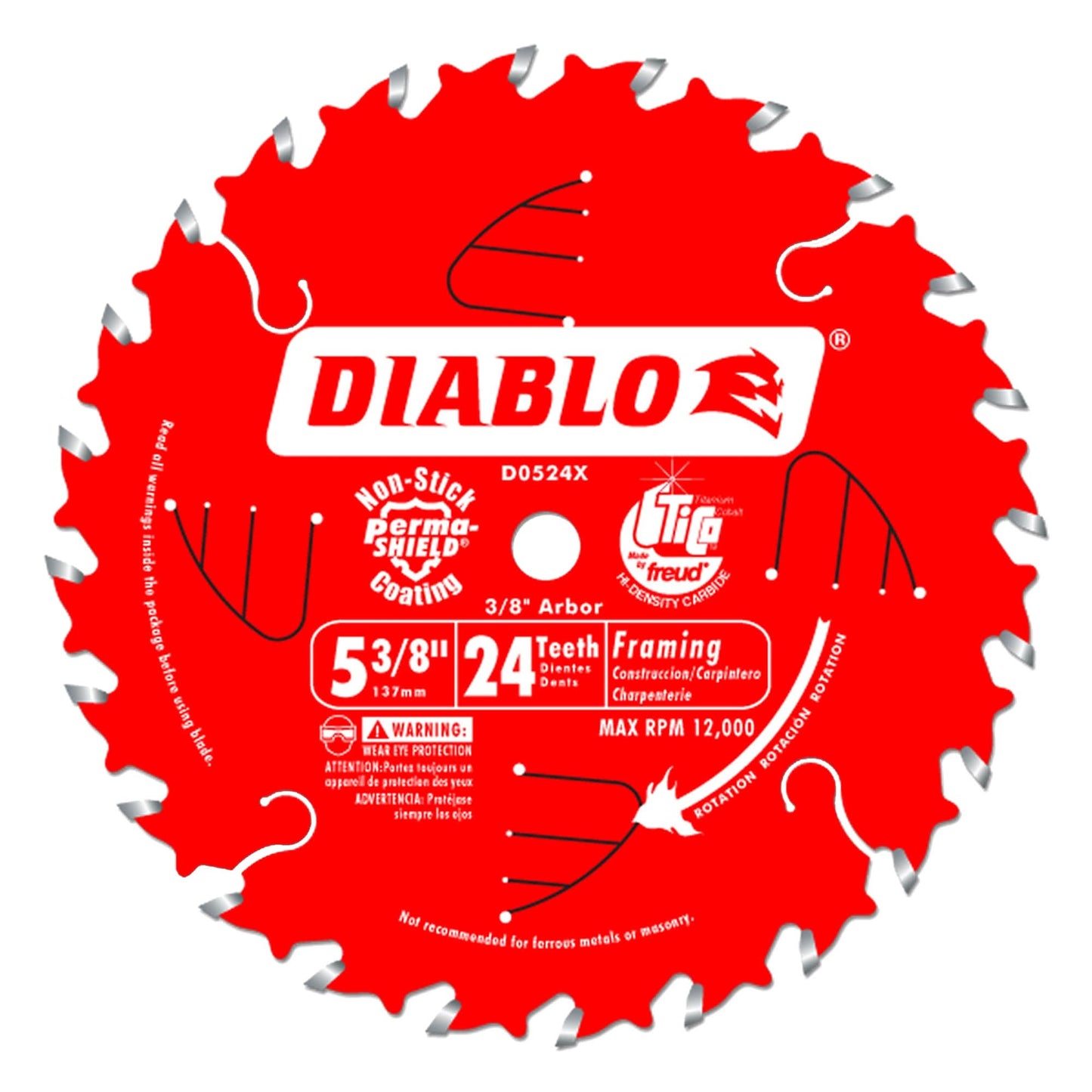 Circular Saw Blade, 5-3/8", 24 Teeth, Wood Use