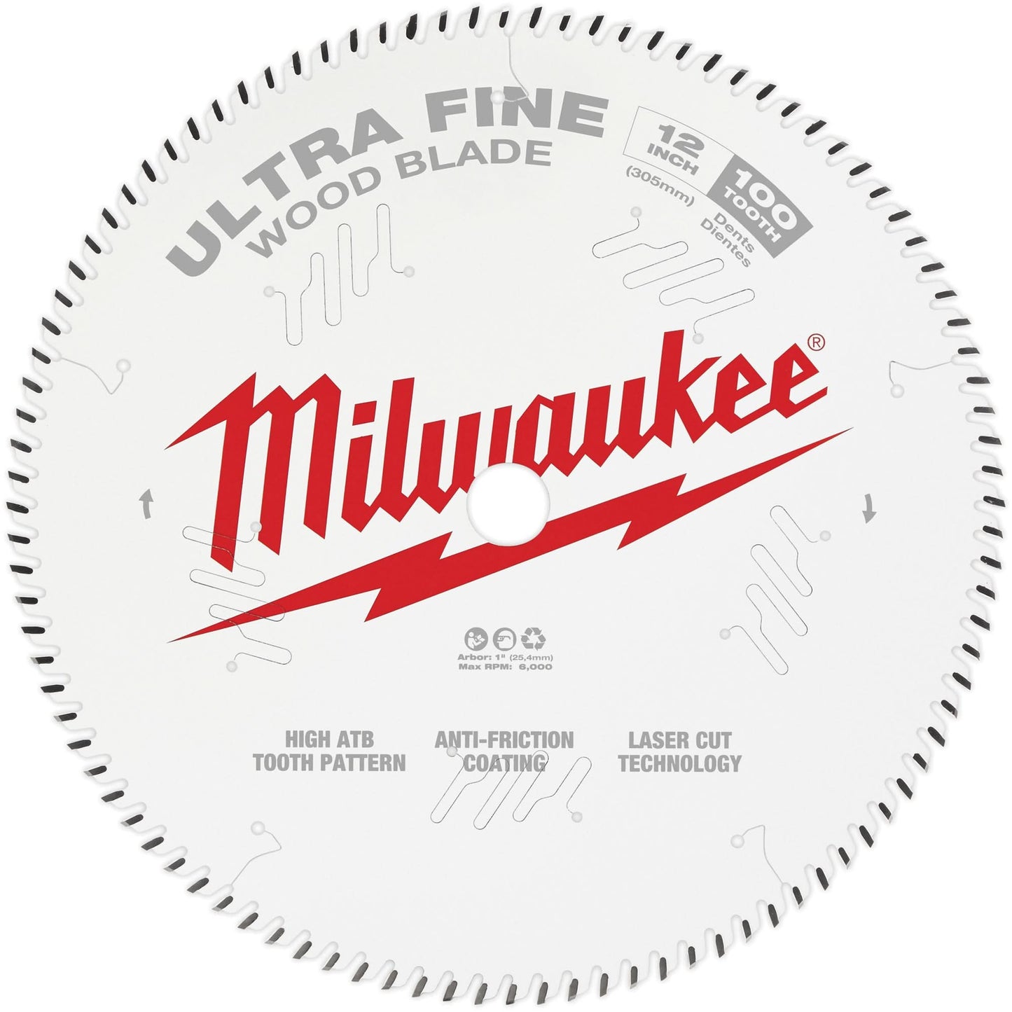 Ultra Fine Finish Circular Saw Blade, 12", 100 Teeth, Wood Use