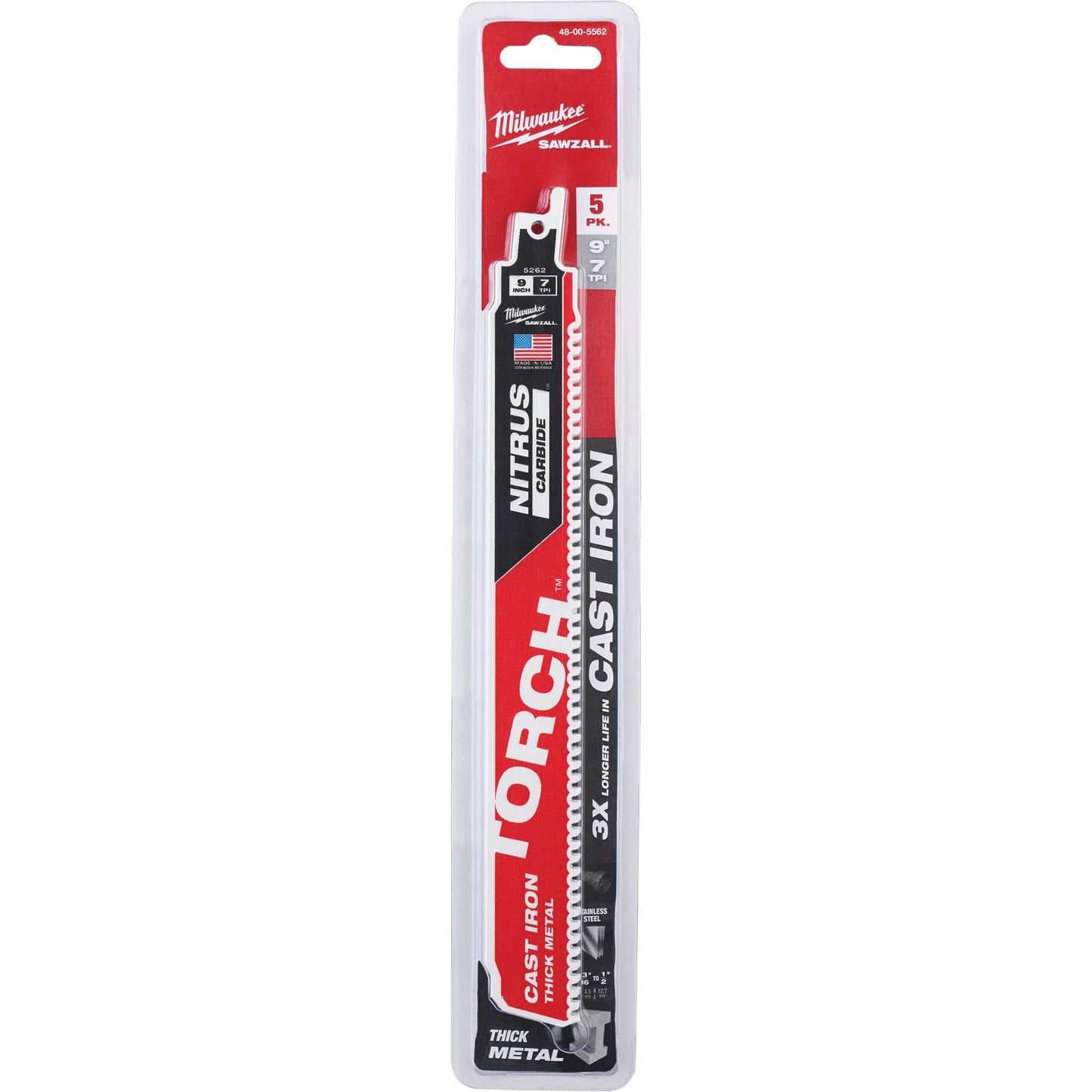 Sawzall® Torch™ Reciprocating Saw Blades, Carbide, 7 TPI, 9" L x 2" W