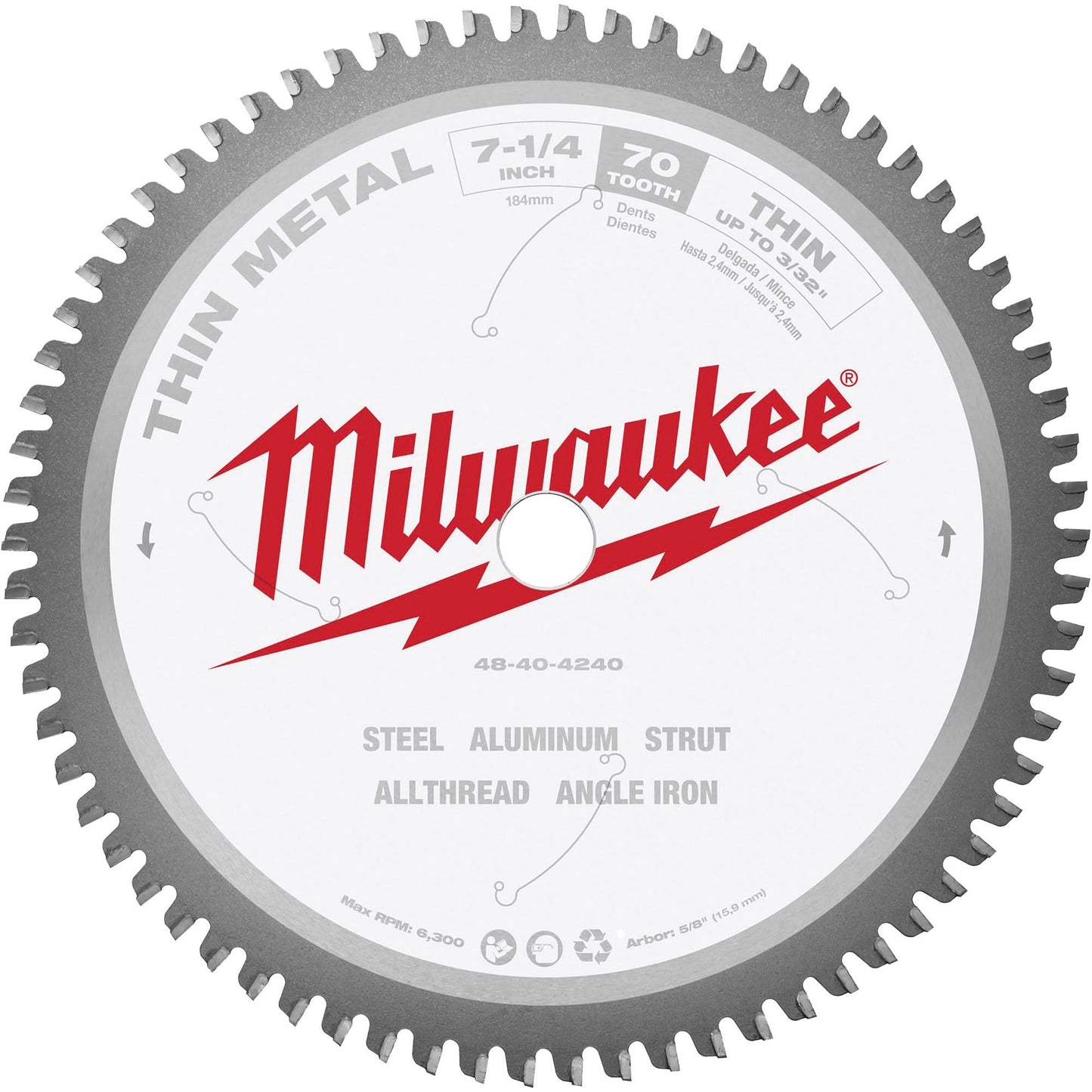 Circular Saw Blade, 7-1/4", 70 Teeth, Metal Use