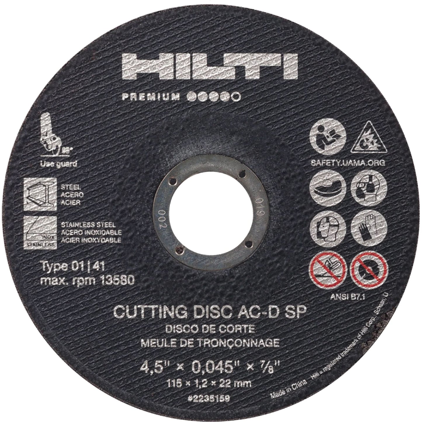 AC-D SP Cut-Off Wheel, 4-1/2" x 0.045", 7/8" Arbor, Type 1, 13580 RPM