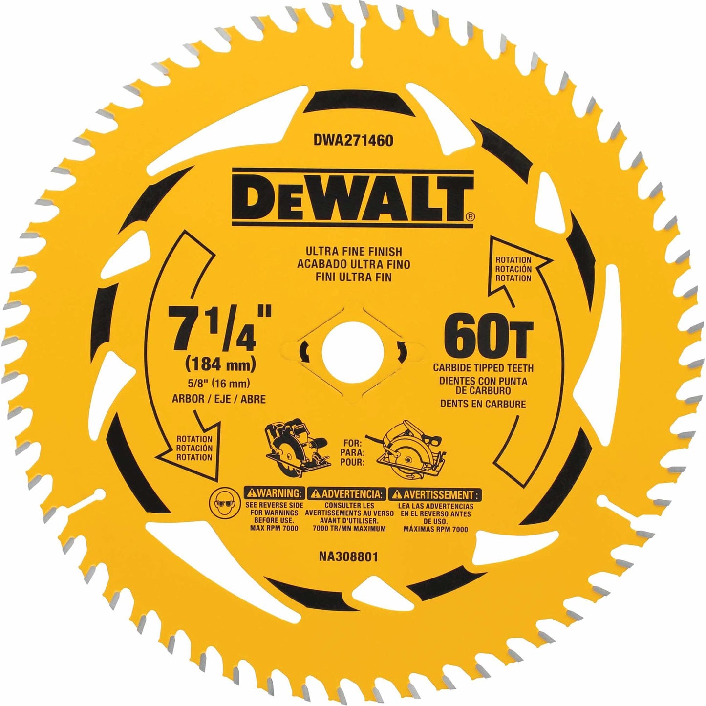 Circular Saw Blade, 7-1/4", 60 Teeth, Wood Use