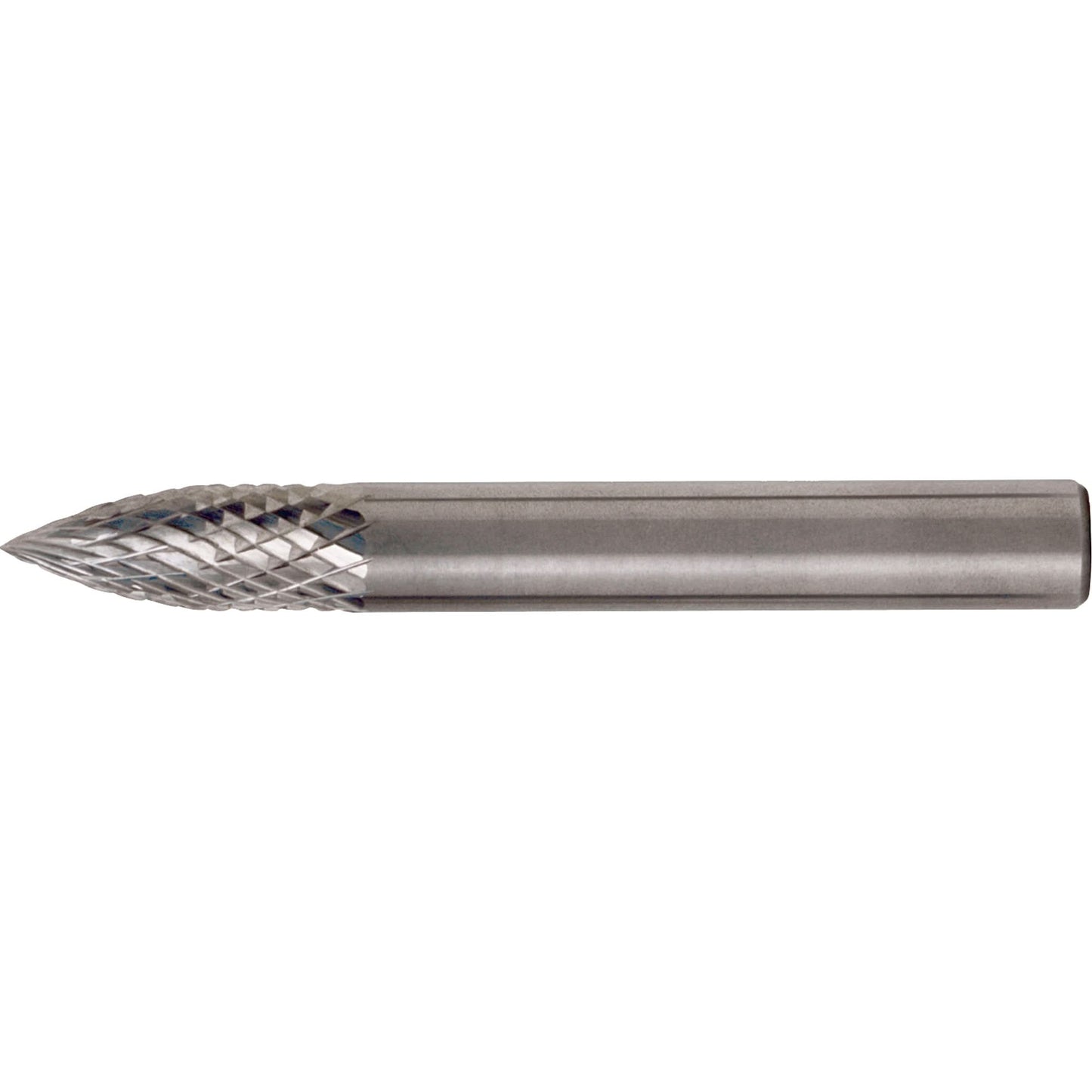 Solid Carbide Burrs - Tree Shape Pointed End, SG-6, 5/8" Dia., 1/4" Shank, 3/4" Depth of Cut