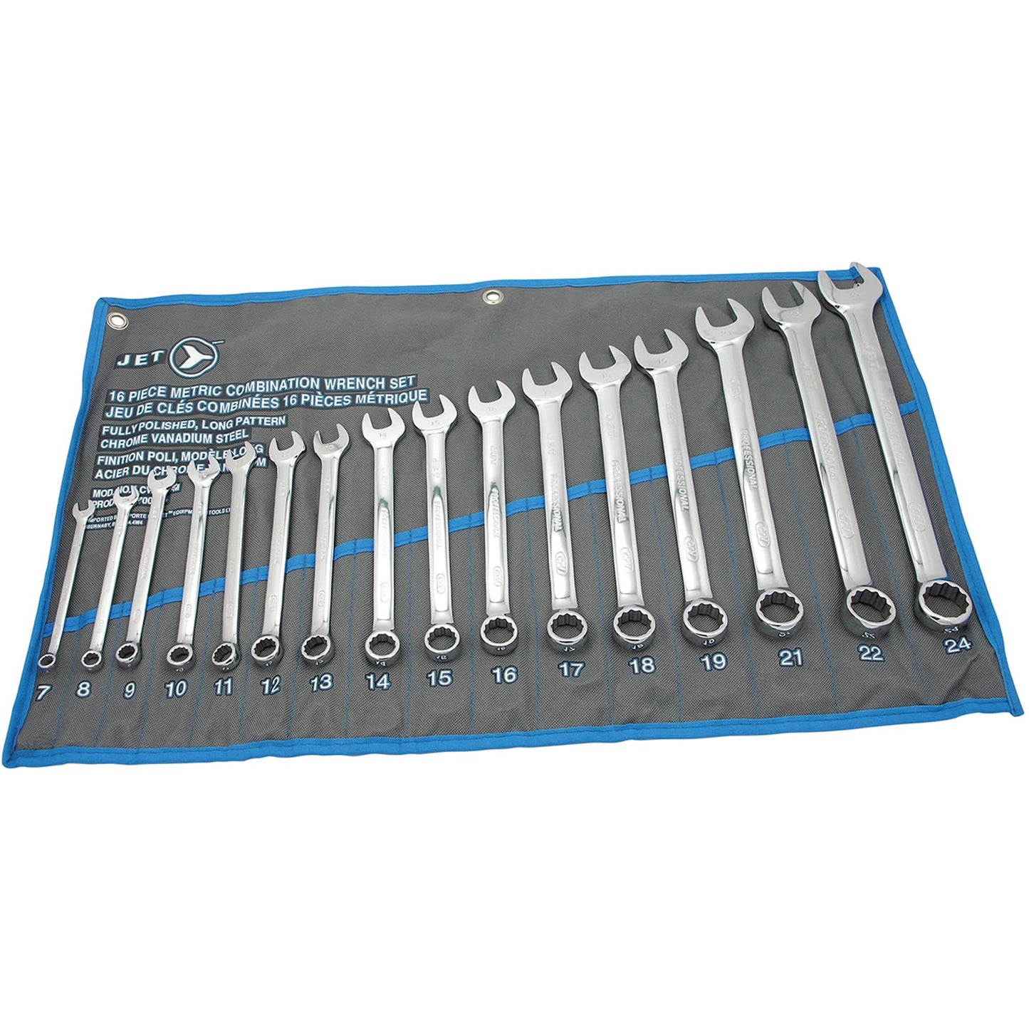 Fully Polished Long Pattern Combination Wrench Set, Combination, 16 Pieces, Metric