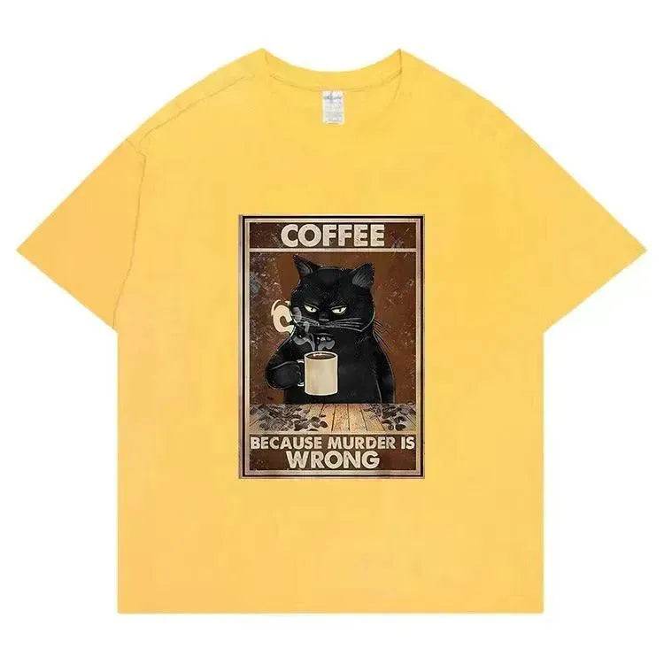 Trendy Short Sleeve Cat Poster Printed Unisex Casual T-shirt
