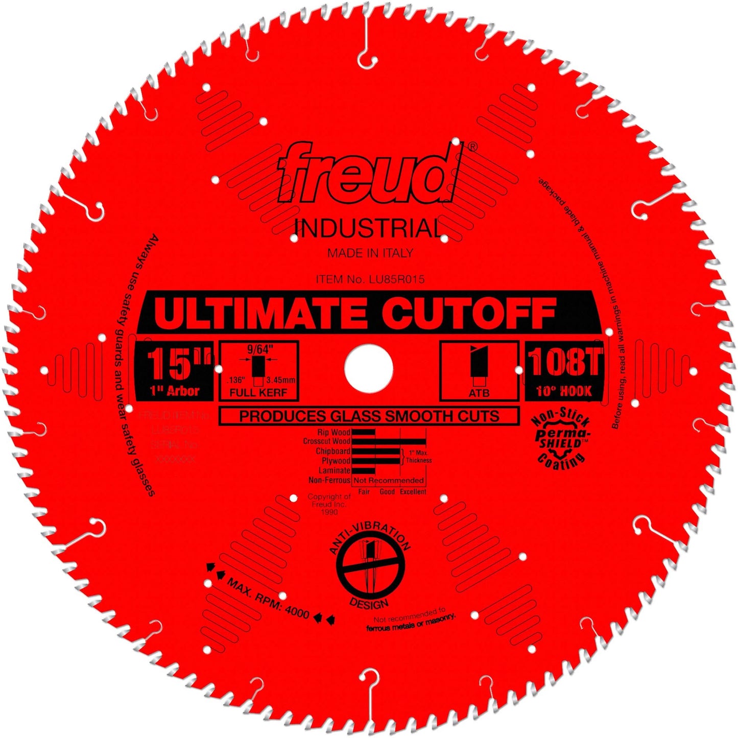 TCS Industrial Saw Blade - Crosscut & Finishing, 15", 108 Teeth, Wood Use