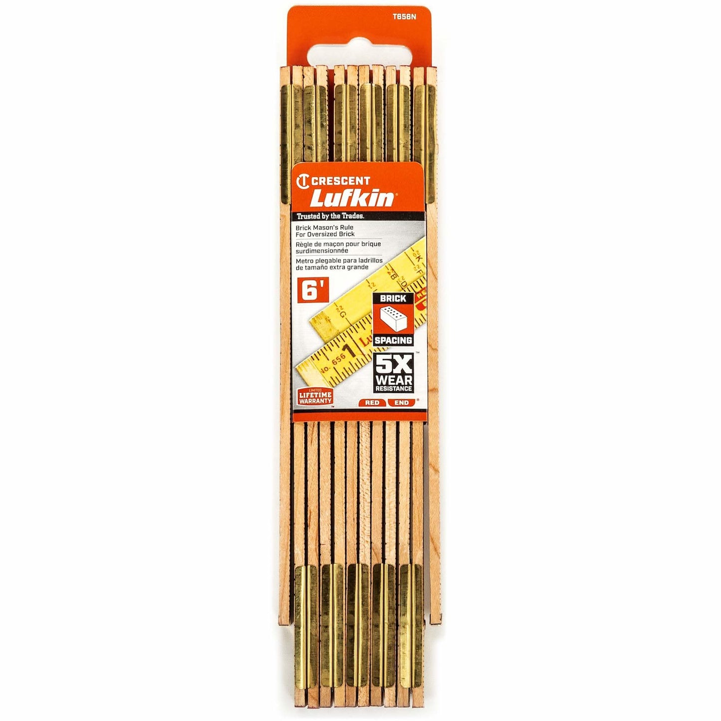 Red End® Oversized Brick Mason Rule, 6' L, Wood, 1/16" Graduations
