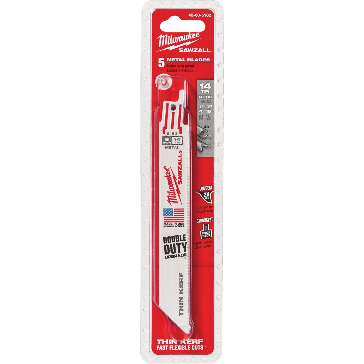 High Performance Super Sawzall® Blades, Bi-Metal, 14 TPI, 6" L x 3/4" W
