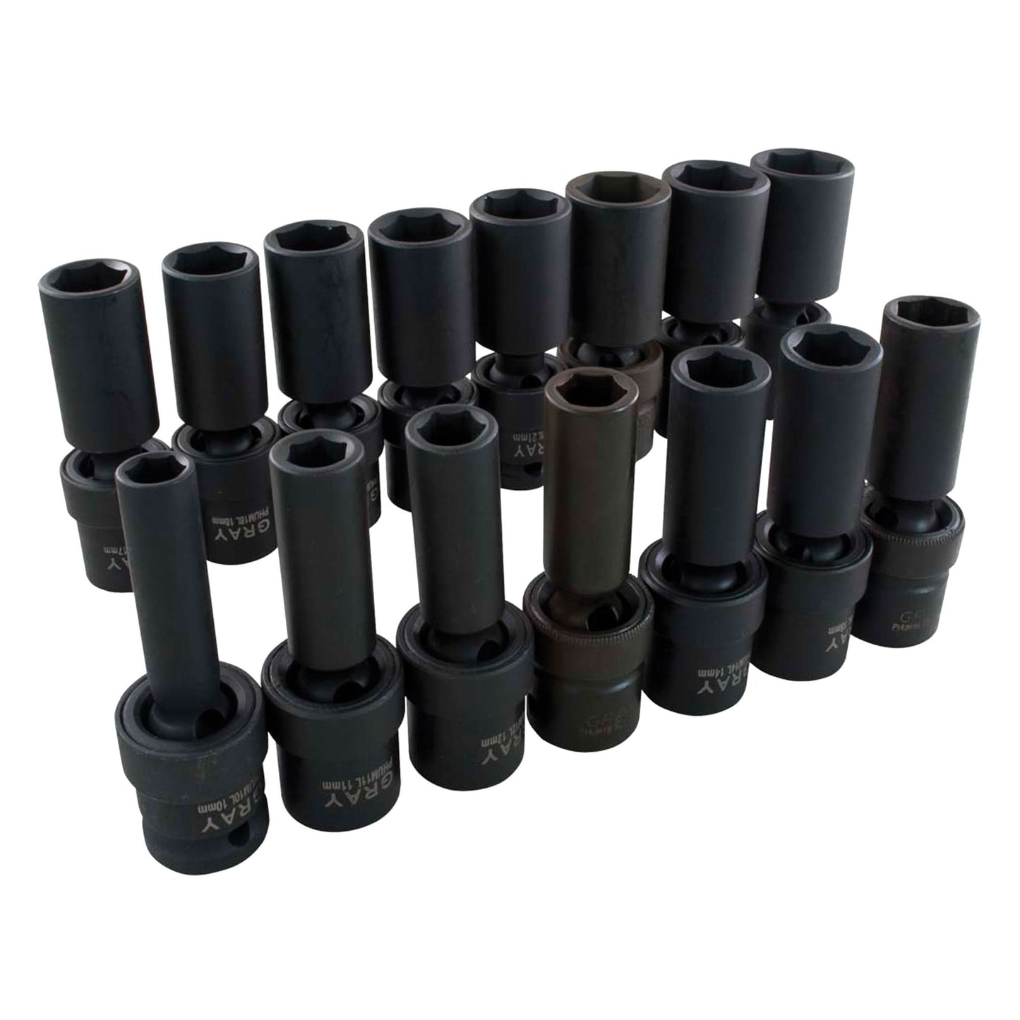Universal Joint Socket Set, 15 Pcs, Impact, 1/2" Drive Size, Deep