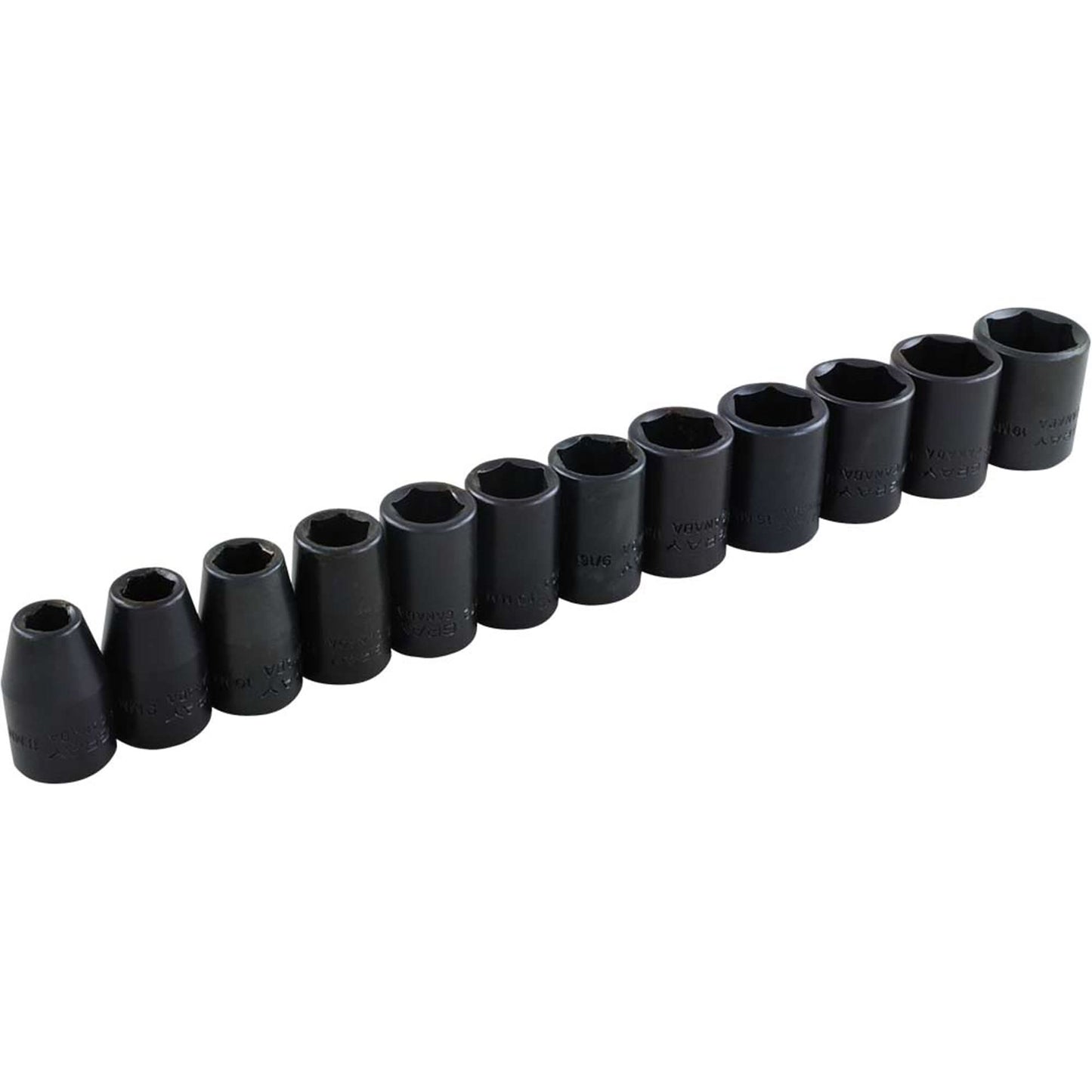 Socket Set, 12 Pcs, Impact, 3/8" Drive Size