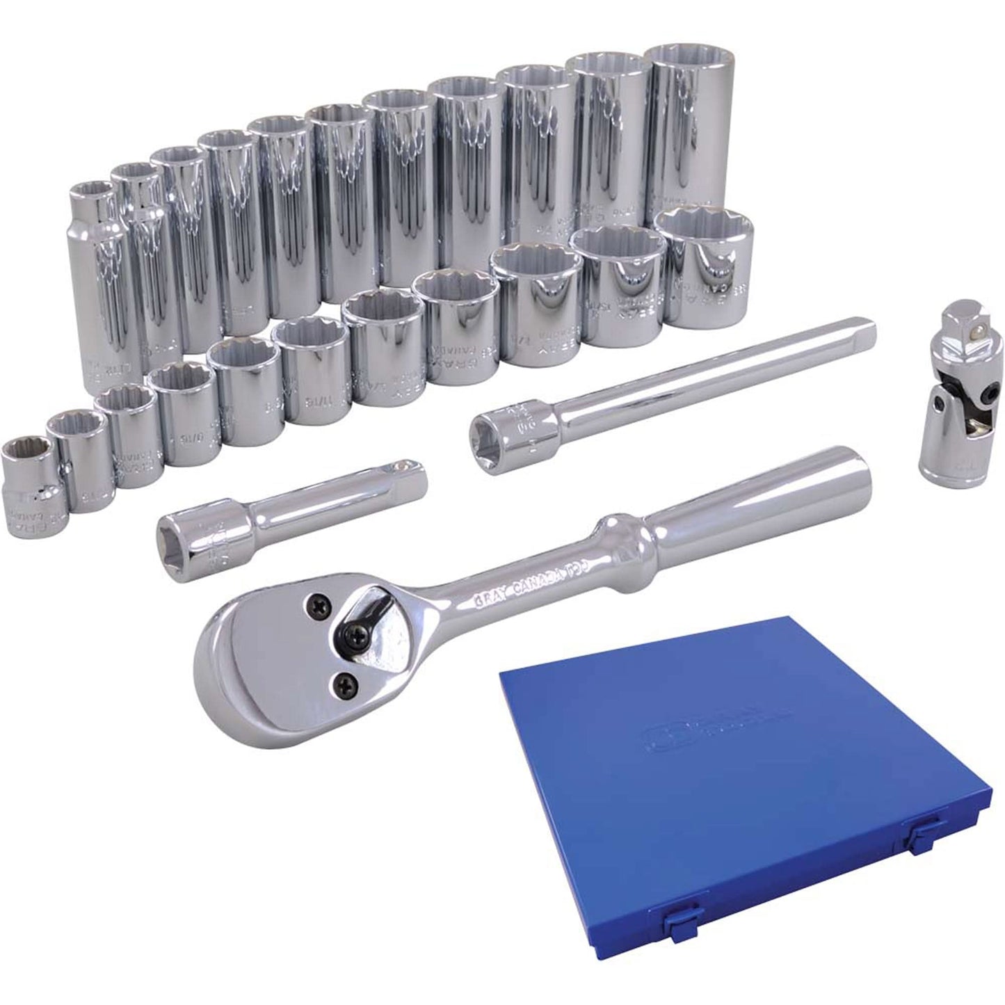 SAE Socket & Attachments Set, 26 Pcs, 3/8" Drive Size, Deep